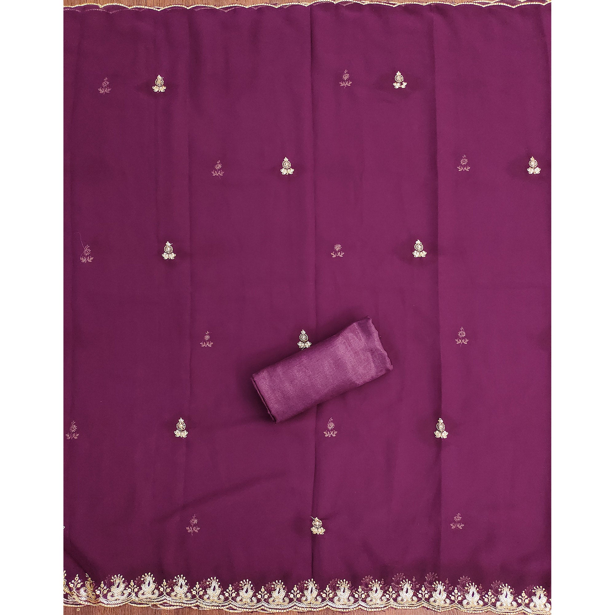 Plum Purple Georgette Dress Material with Sparkling Sequin Embroidery