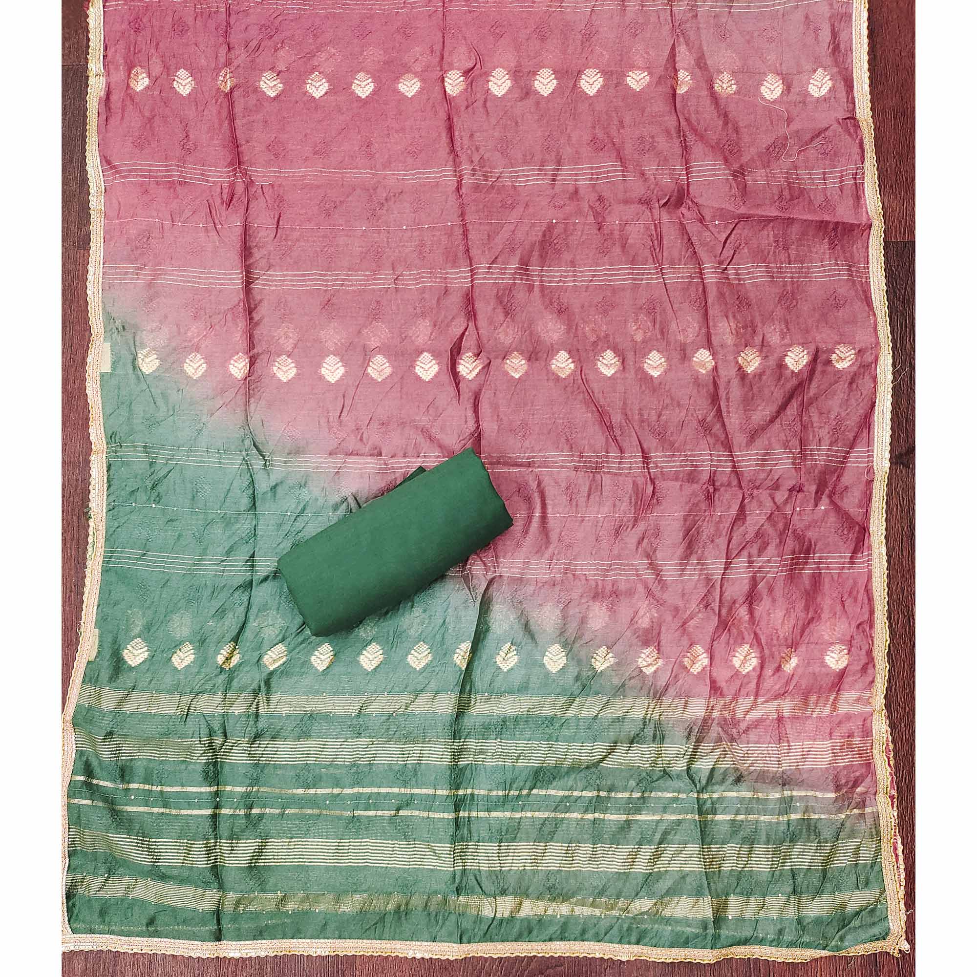 Green Suit Material in Cotton Blend with Beautifully Embroidered Floral Patterns