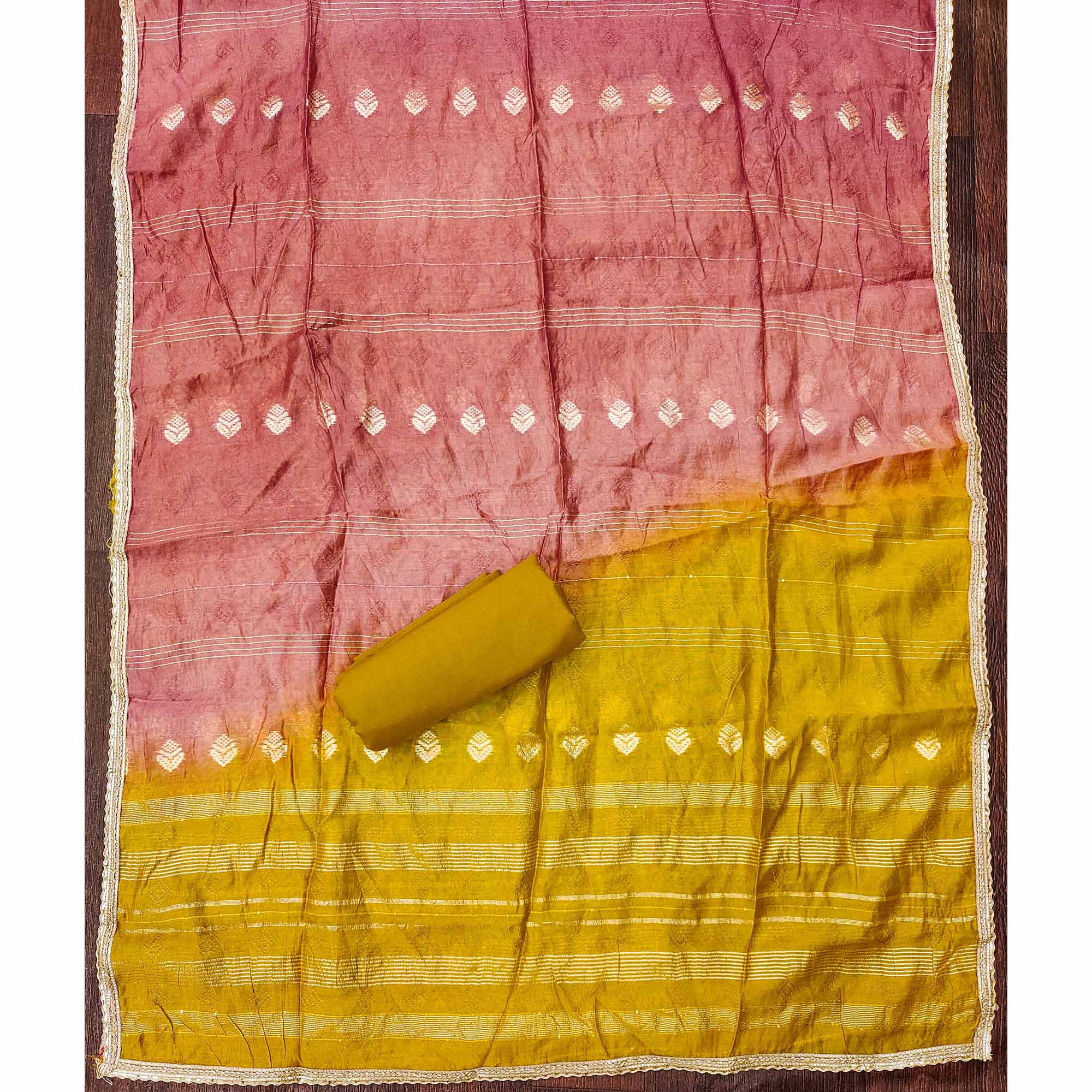 Mustard Suit Material in Cotton Blend with Beautifully Embroidered Floral Patterns