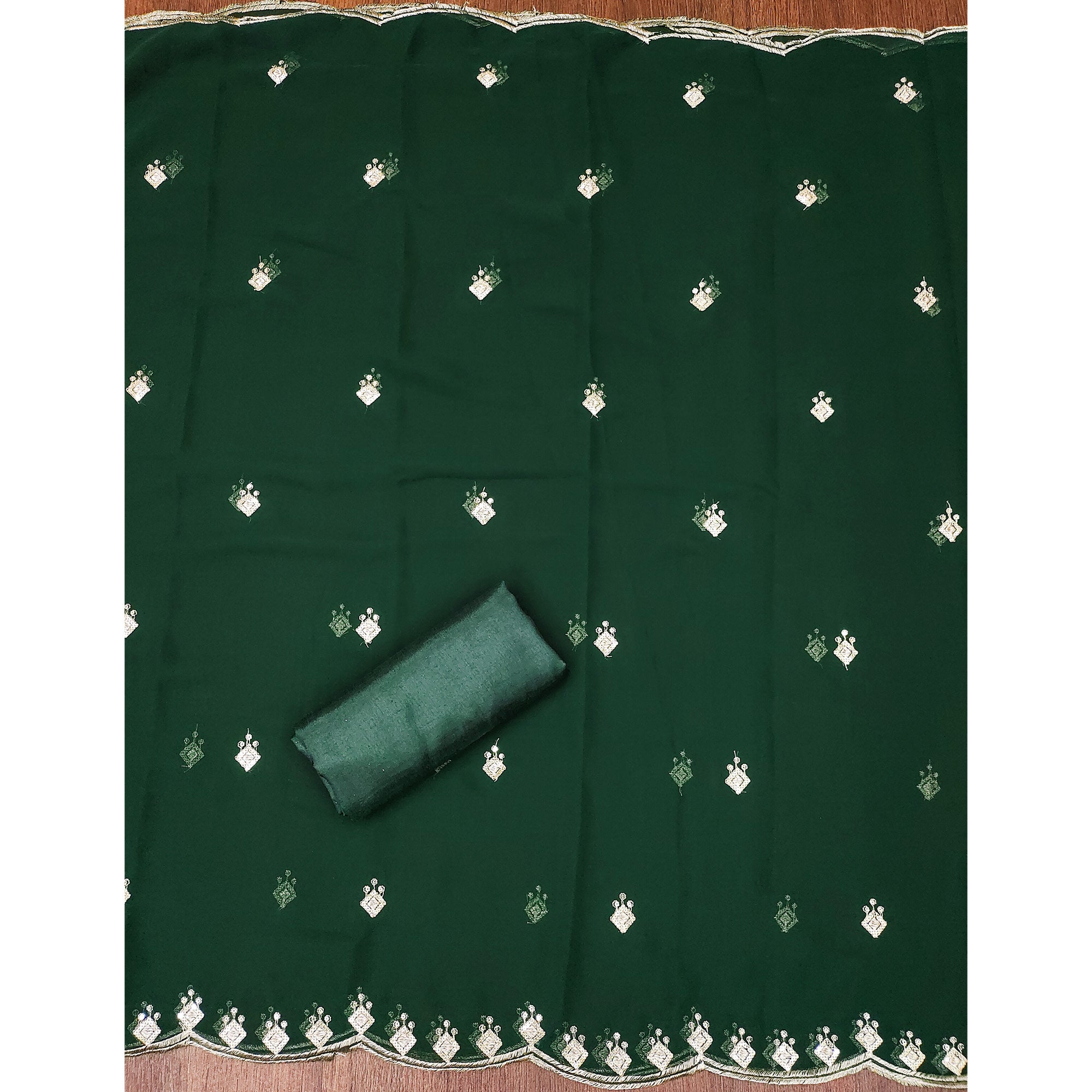 Rich Green Georgette Dress Material With Dazzling Sequins Embroidery