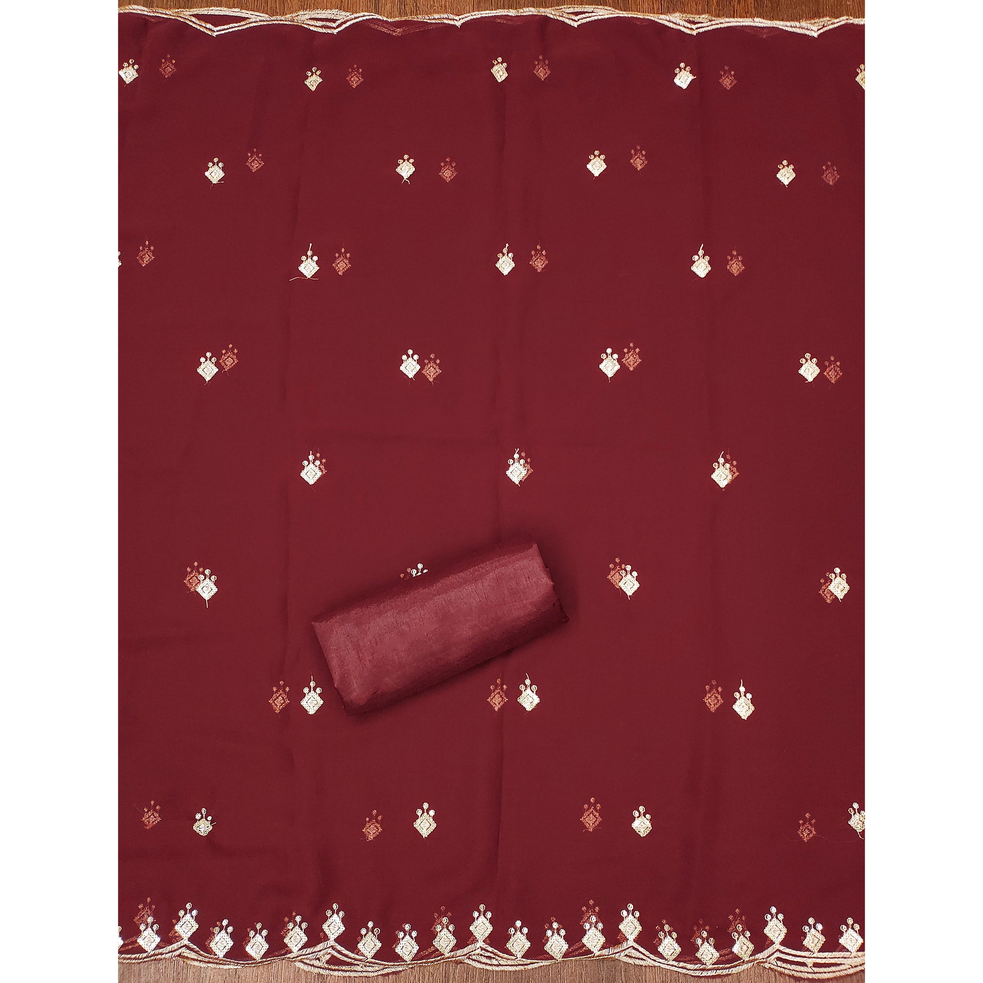 Rich Maroon Georgette Dress Material With Dazzling Sequins Embroidery