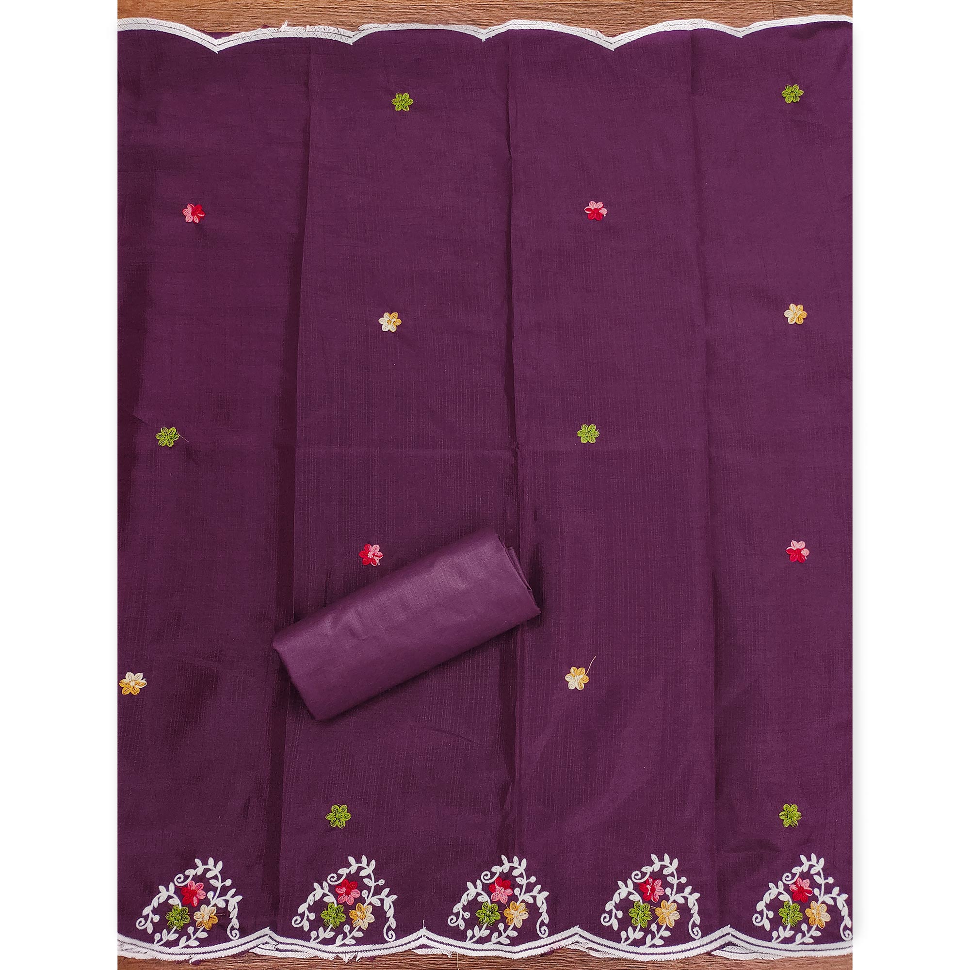 Luxurious Wine Floral Sequin Embroidered Cotton Blend Dress Material
