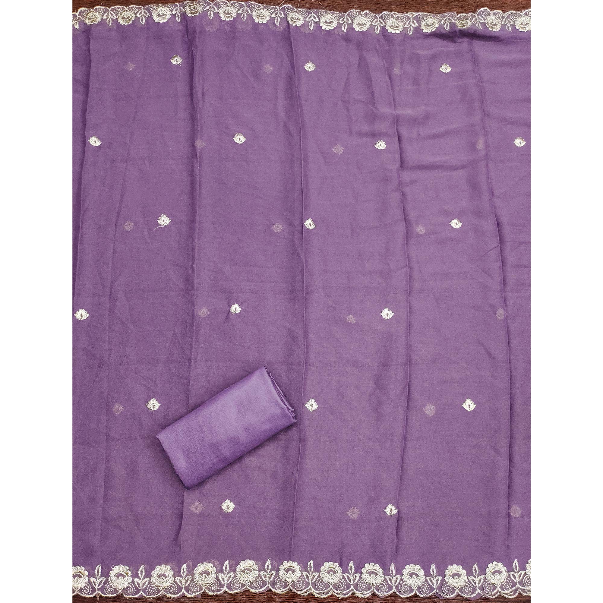 Designer Lavender Floral Work Embroidered Georgette Unstitched Dress Material