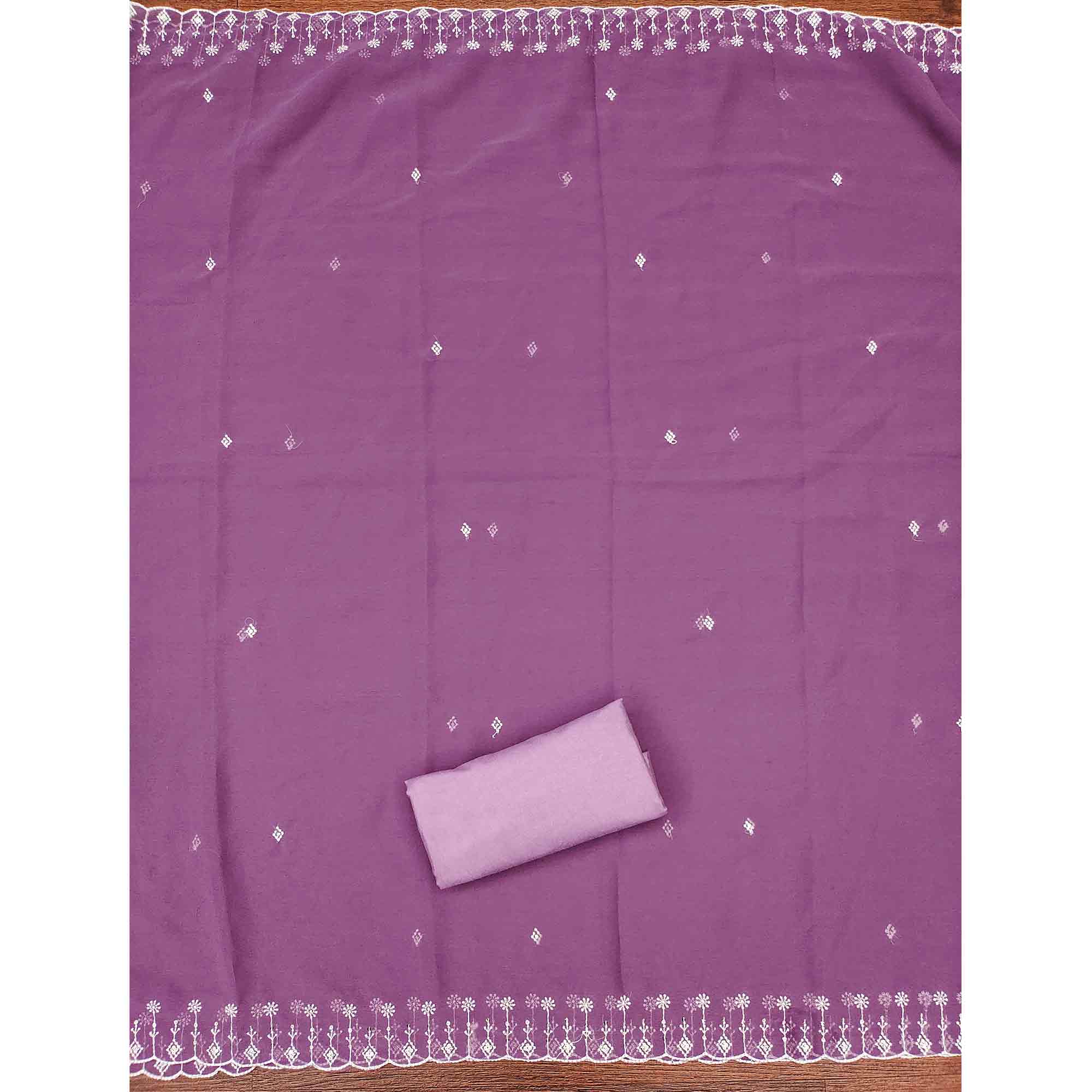 Mauve Star Georgette Suit Fabric Highlighted with Fine Thread Embroidery Work