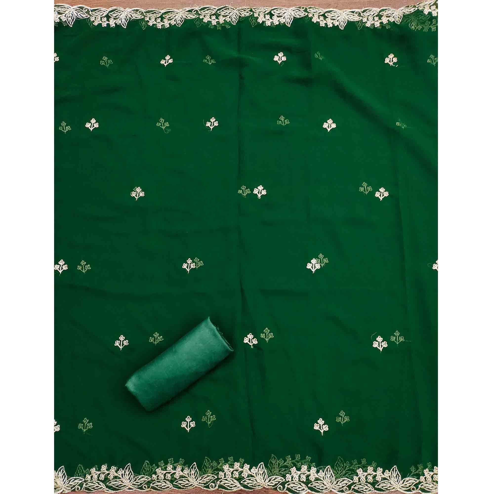 Green Star Georgette Unstitched Dress Material with Intricate Embroidery Work