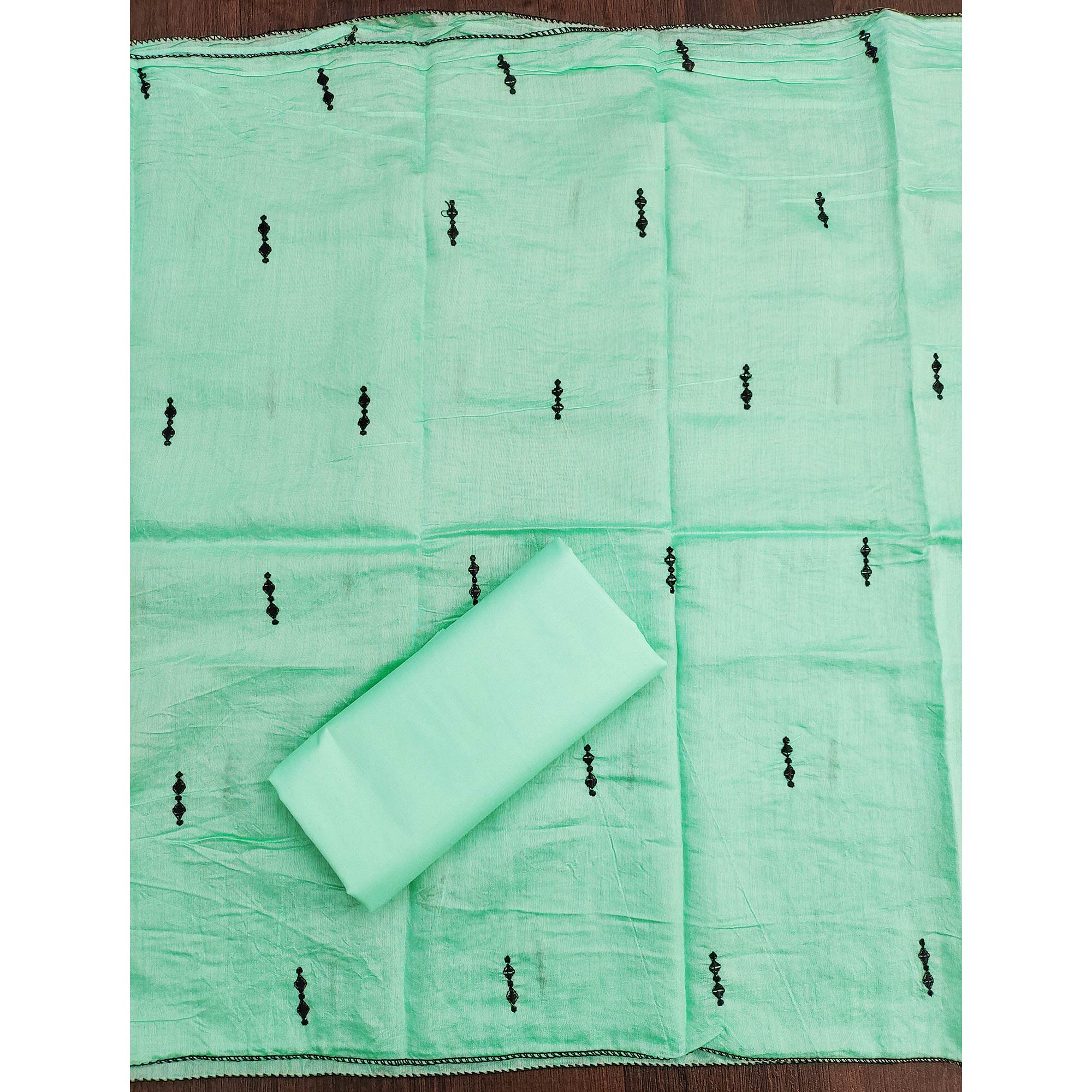 Elegant Sea Green Cotton Blend Dress Material with Delicate Thread Embroidered Detailing