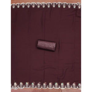 Brown Georgette Dress Material Adorned With Elegant Floral Embroidery & Shimmering Swarovski Work