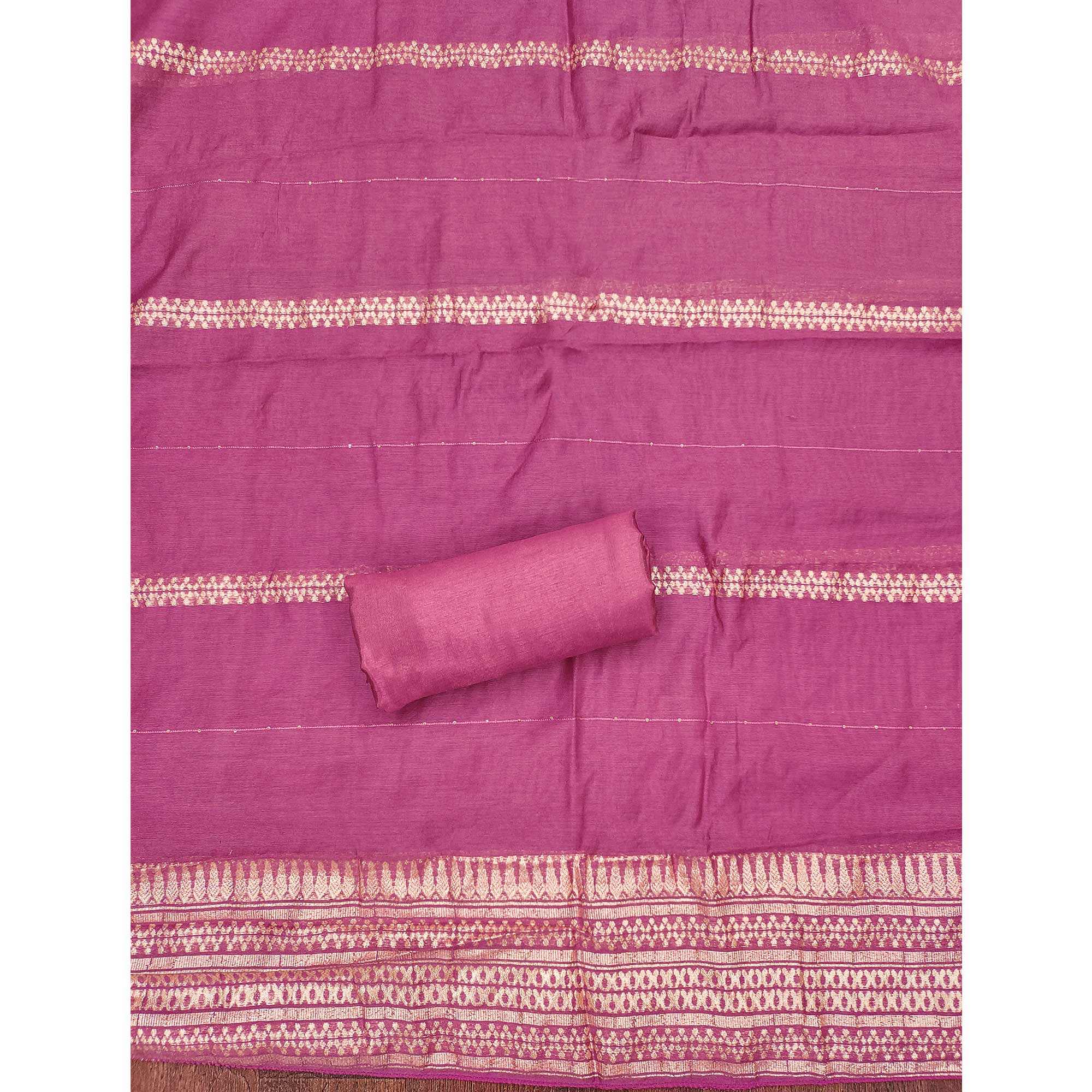 Festive Pink Chanderi Silk Suit Material with Detailed Zari Weaving and Hand Embroidery