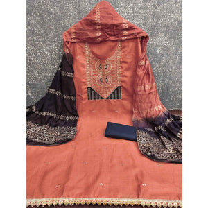 Classic Peach Floral Embroidered Cotton Blend Dress Material With Shimmering Sequins Work