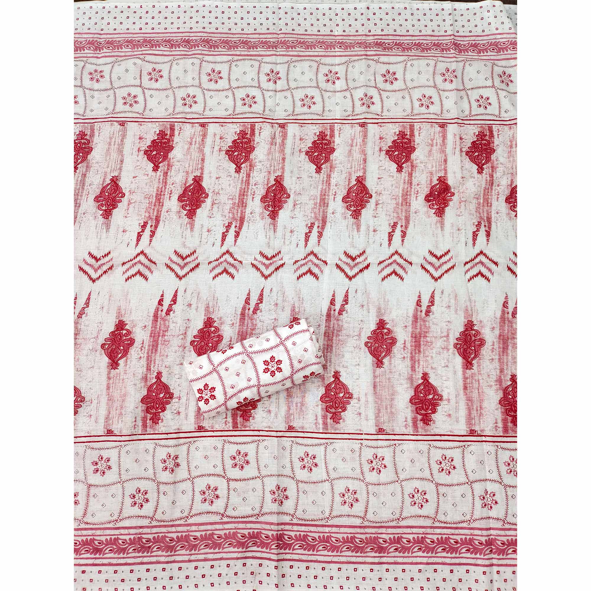 Gajari Pink Printed With Embroidered Cotton Blend Dress Material