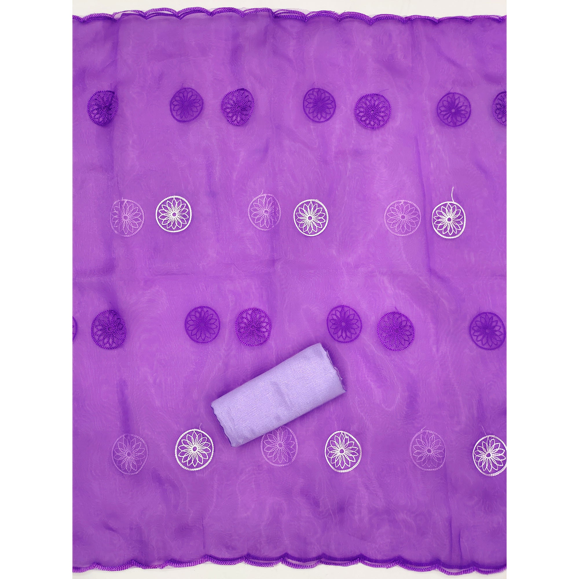 Purple Floral Embroidered Organza Dress Material