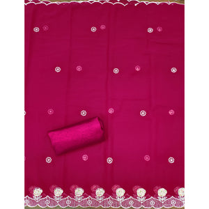 Rani Pink Georgette Dress Material Highlighted With Floral Thread Embroidery