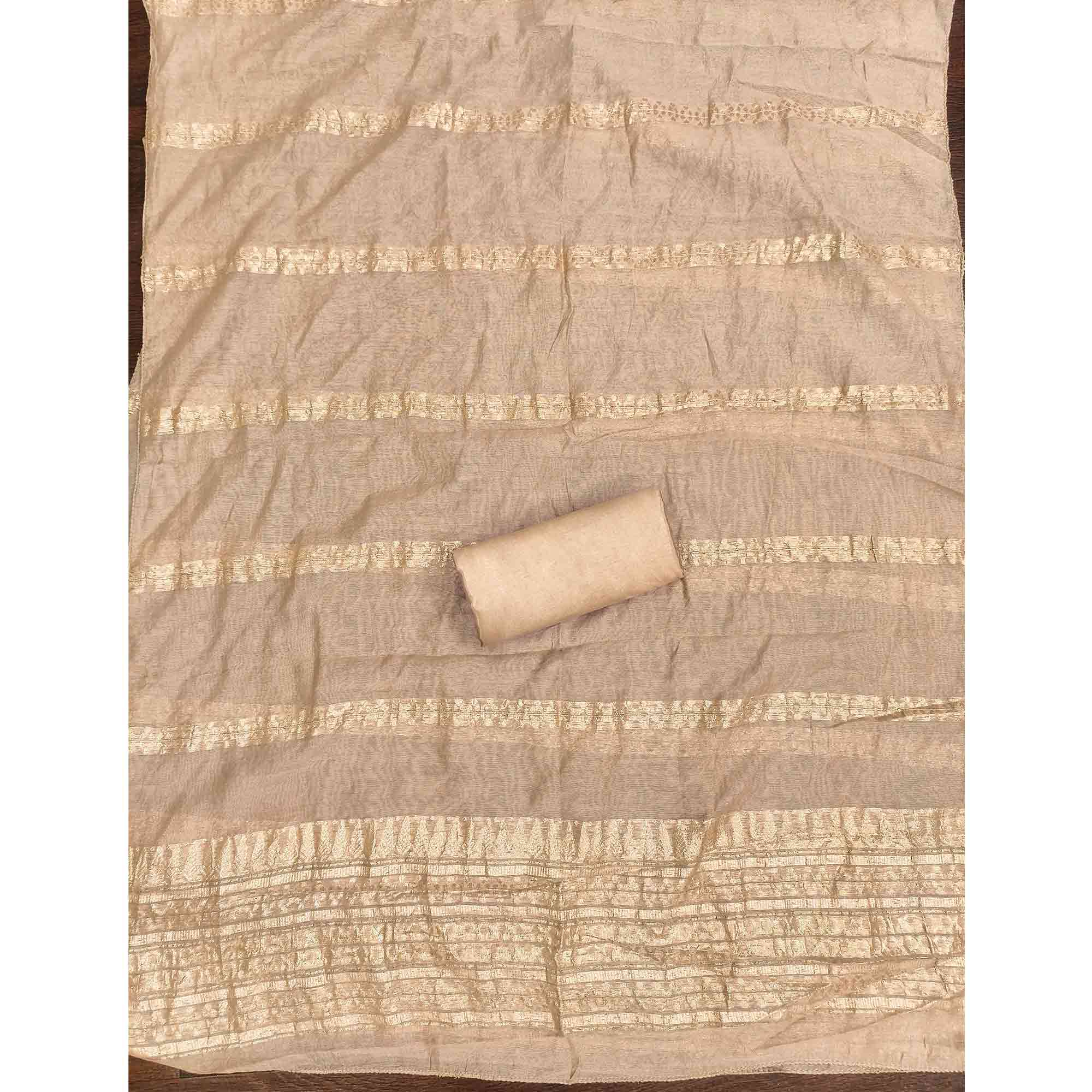 Graceful Light Brown Jacquard Dress Material Featuring Floral Weaving & Sequins Cording Embroidery