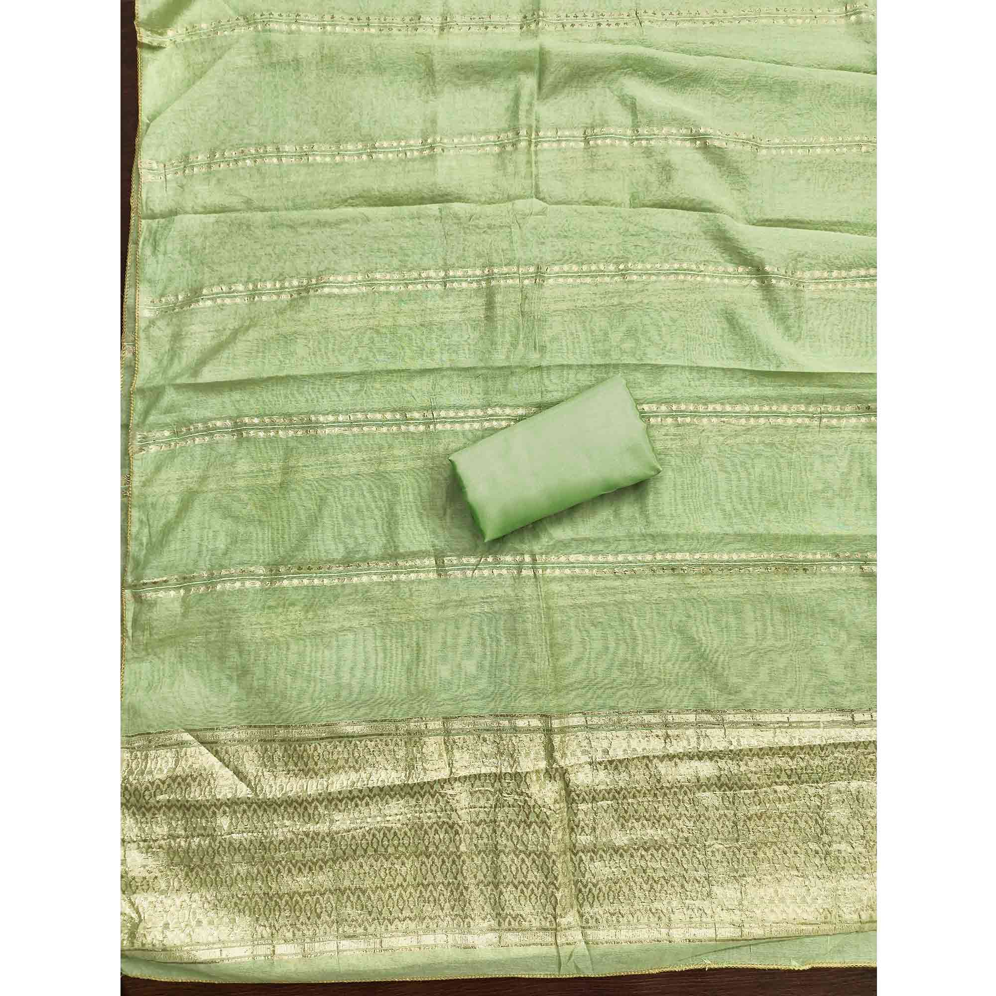 Refined Green Viscose Jacquard Dress Material Featuring Floral Weaving Work