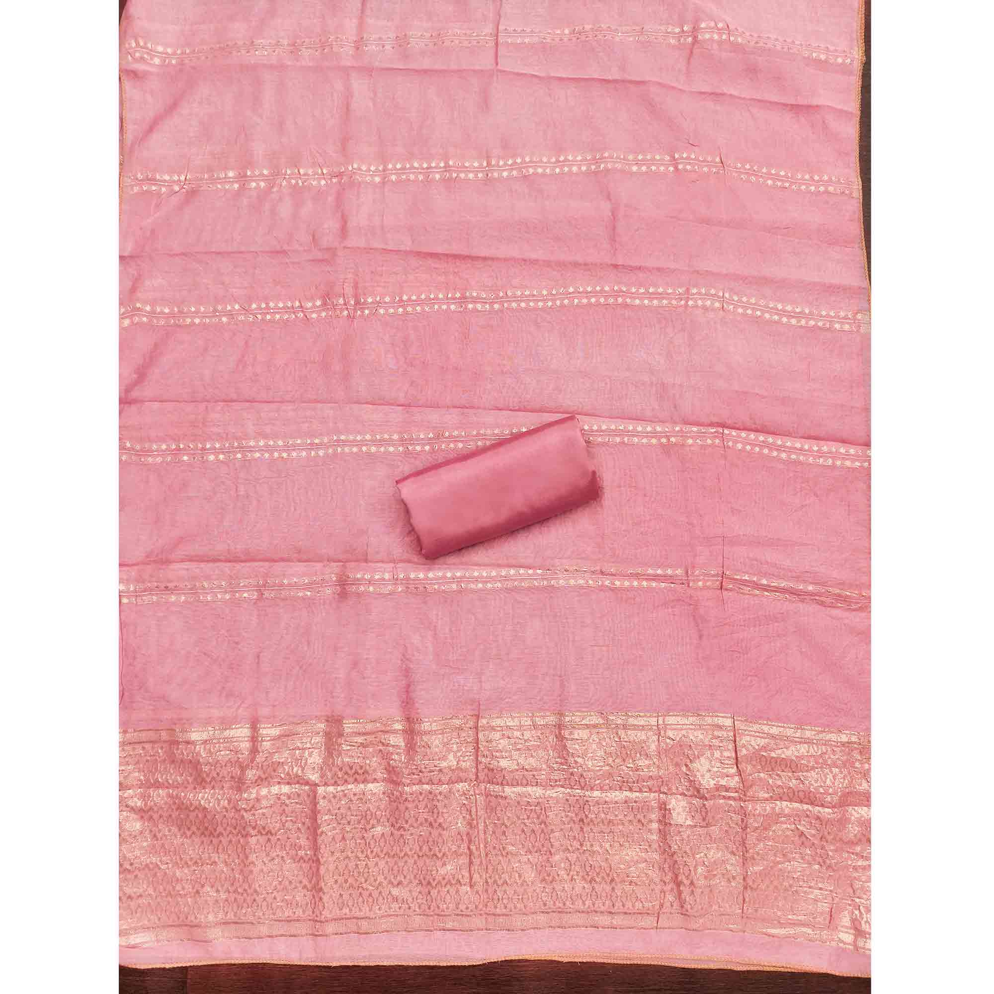 Refined Pink Viscose Jacquard Dress Material Featuring Floral Weaving Work