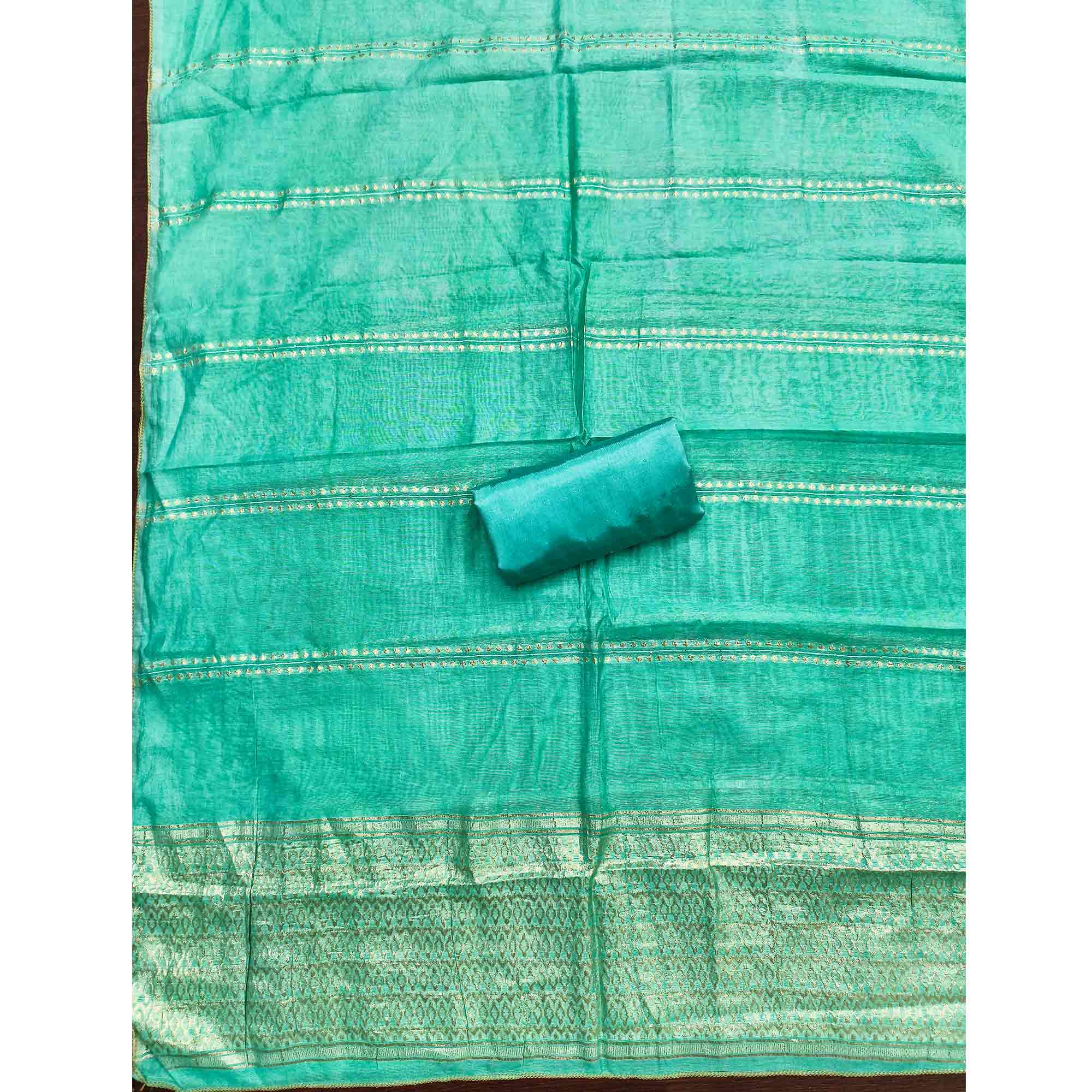 Refined Turquoise Viscose Jacquard Dress Material Featuring Floral Weaving Work