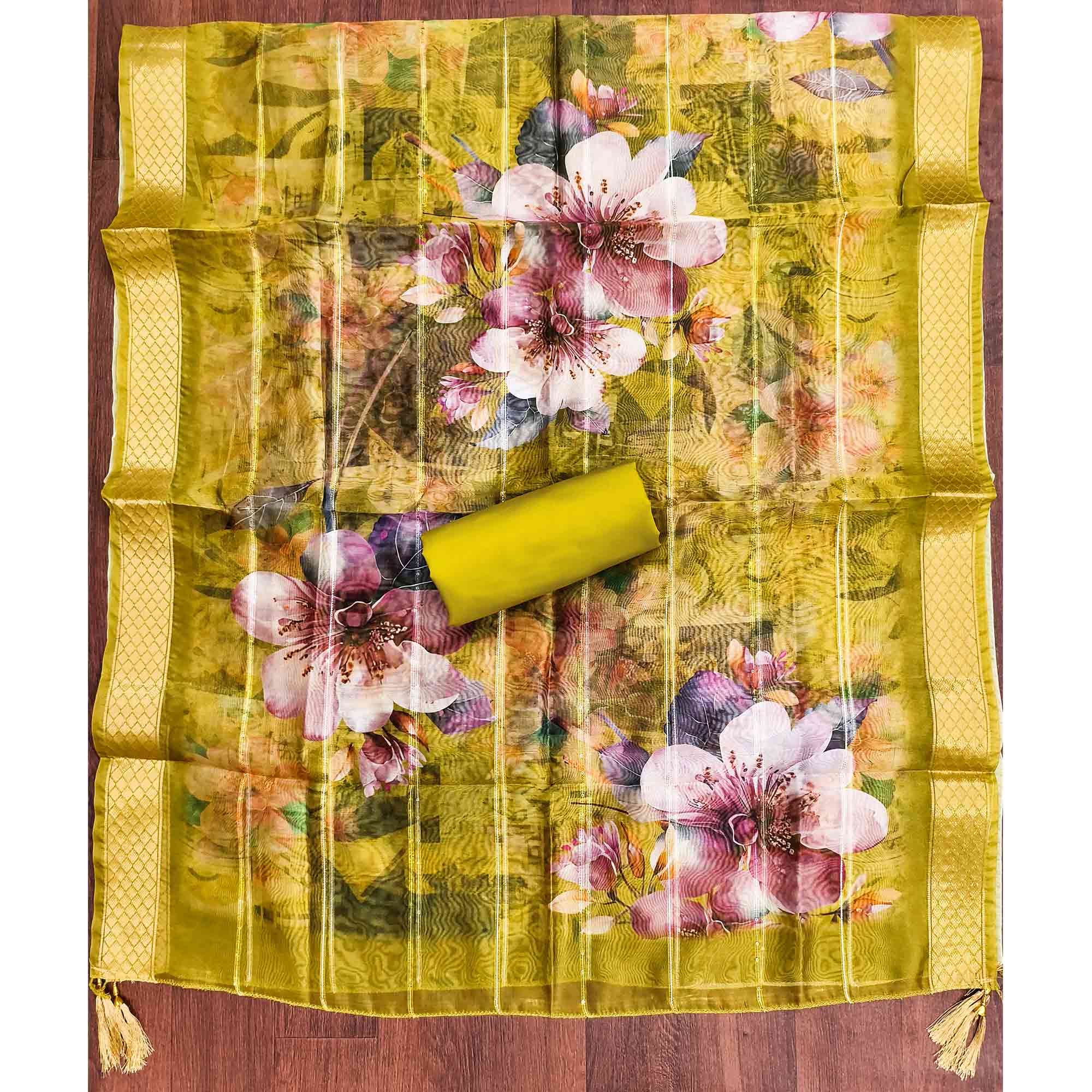 Majestic Green Bloom Floral Thread & Sequins Embroidered Roman Cotton Silk Dress Material