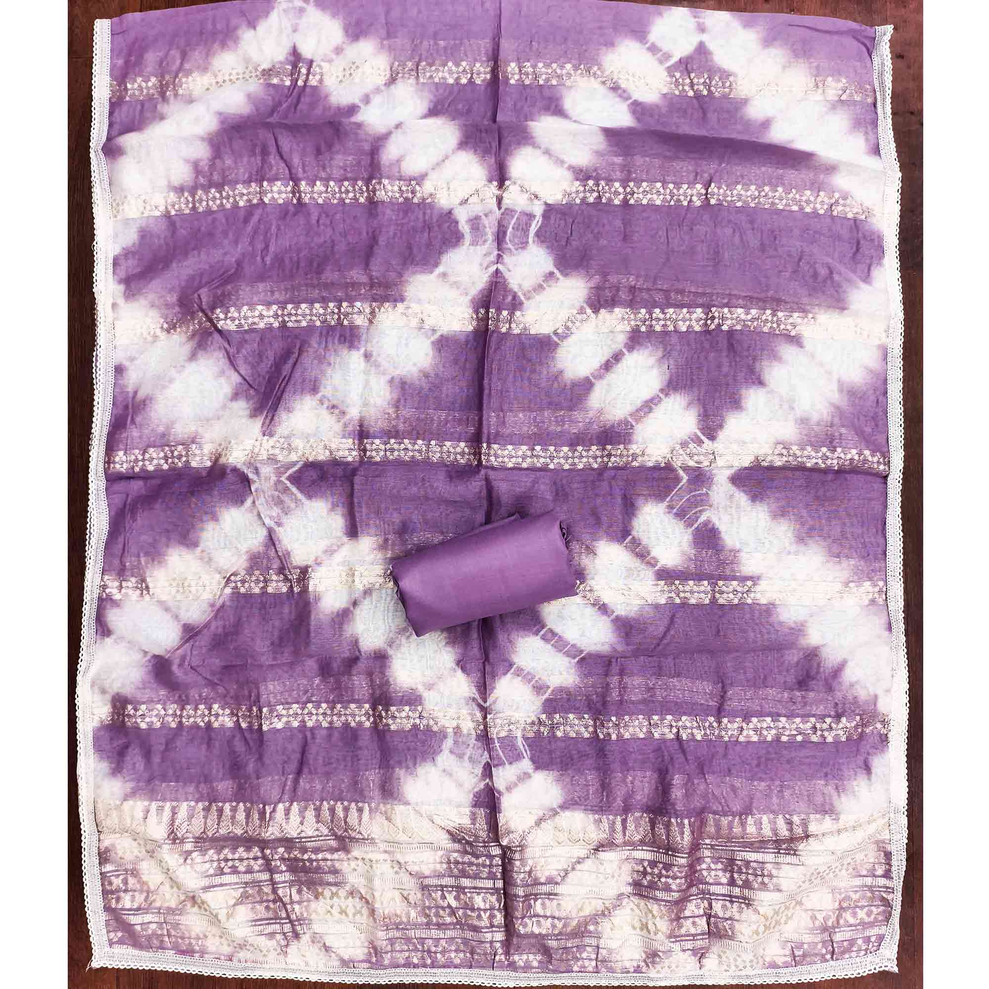 Opulent Grace Lavender Cotton Blend Dress Material Adorned With Floral Thread & Sequins Work