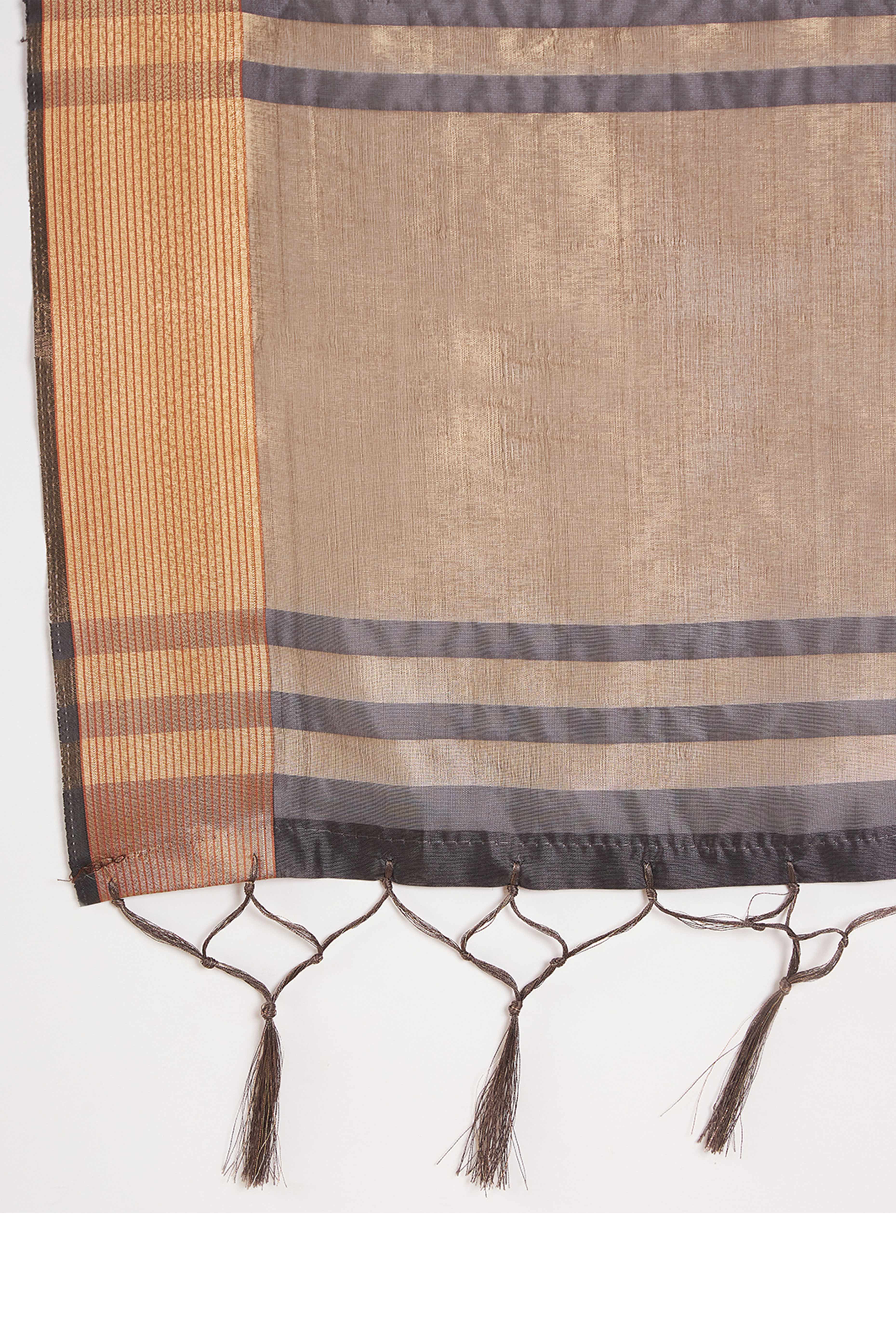 Grey Organza Saree In Organza With Delicate Weaving Border And Tassel Details