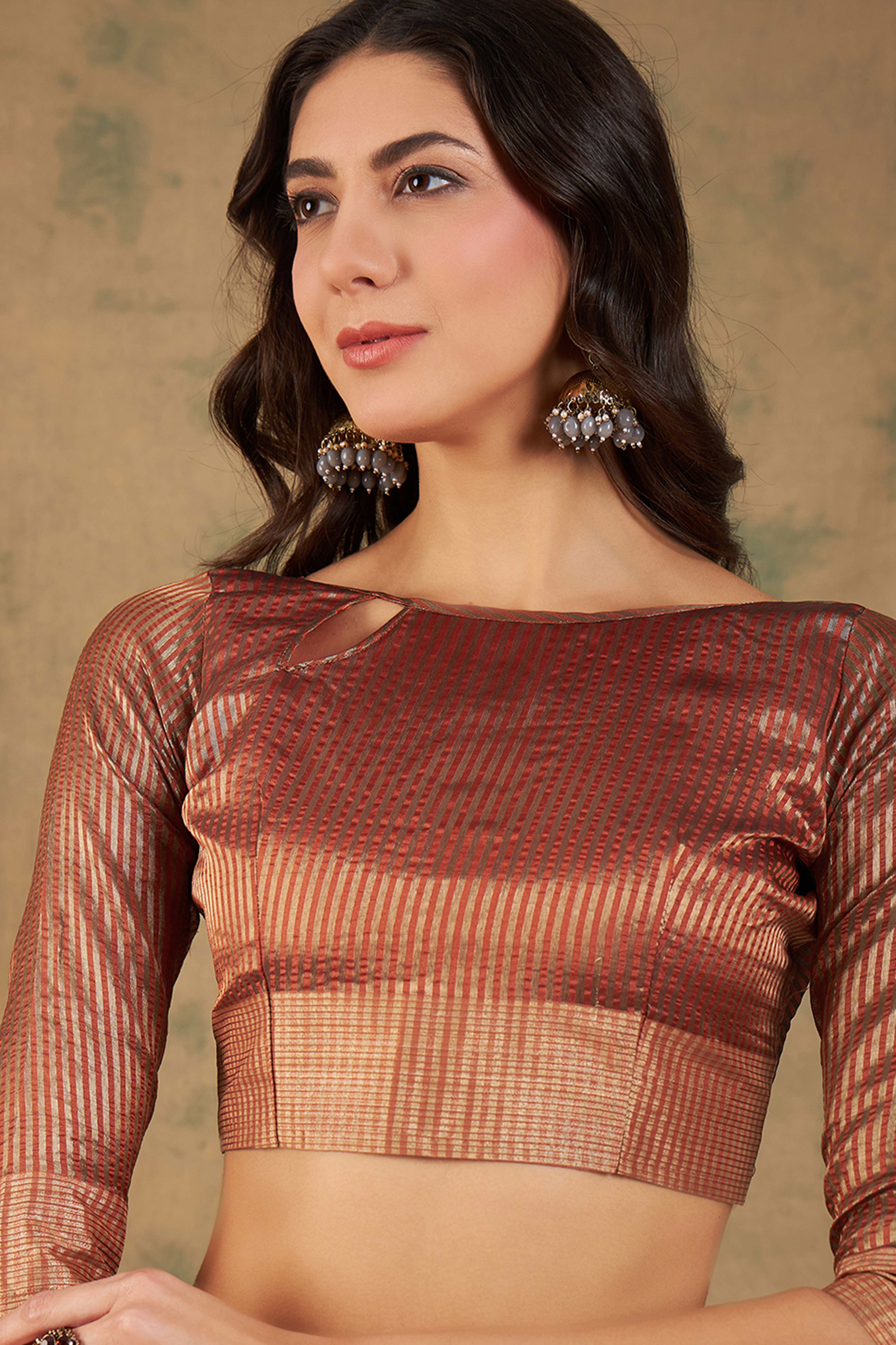 Rust Organza Saree In Organza With Delicate Weaving Border And Tassel Details