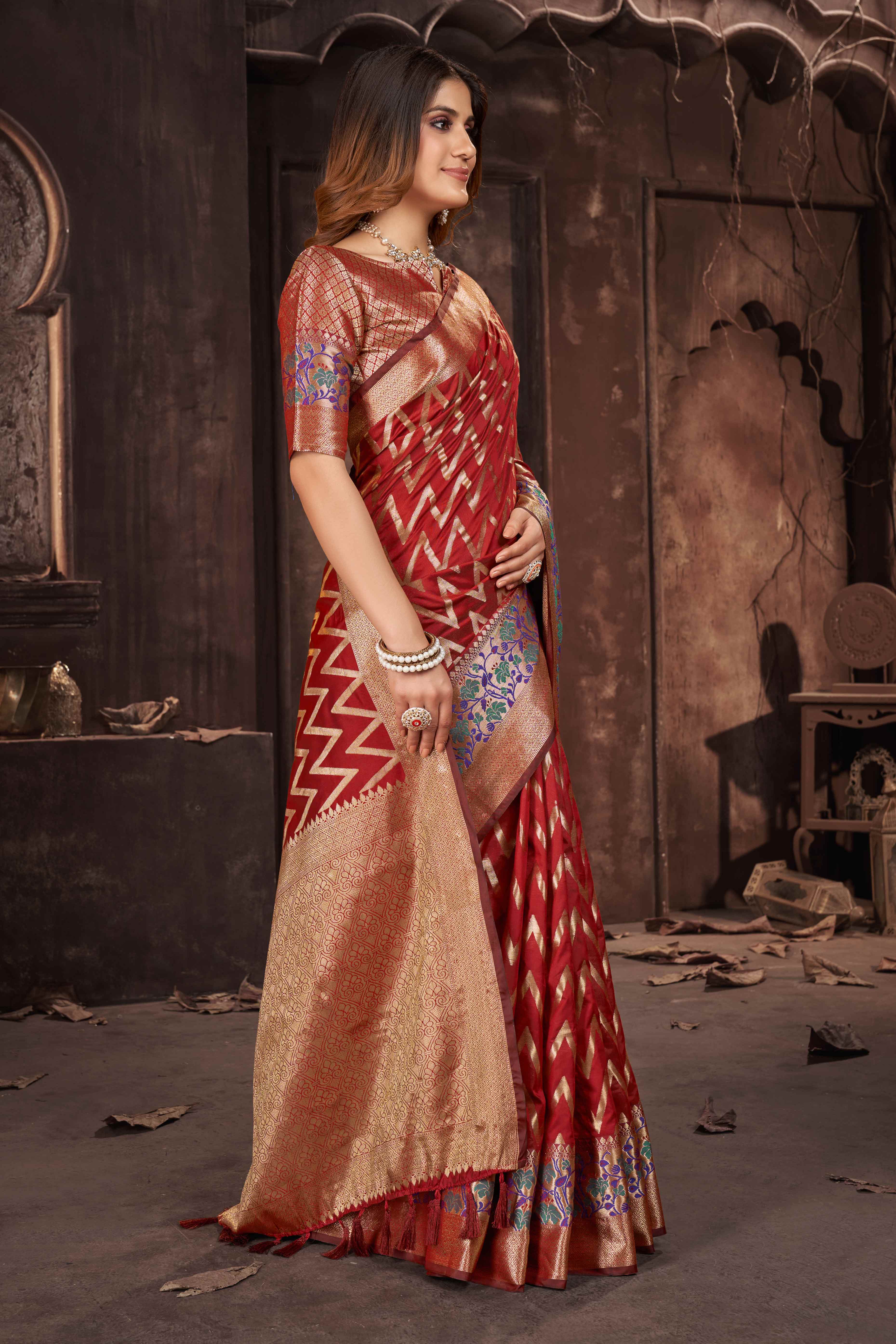 Red Zari Weaving Banarasi Silk Saree