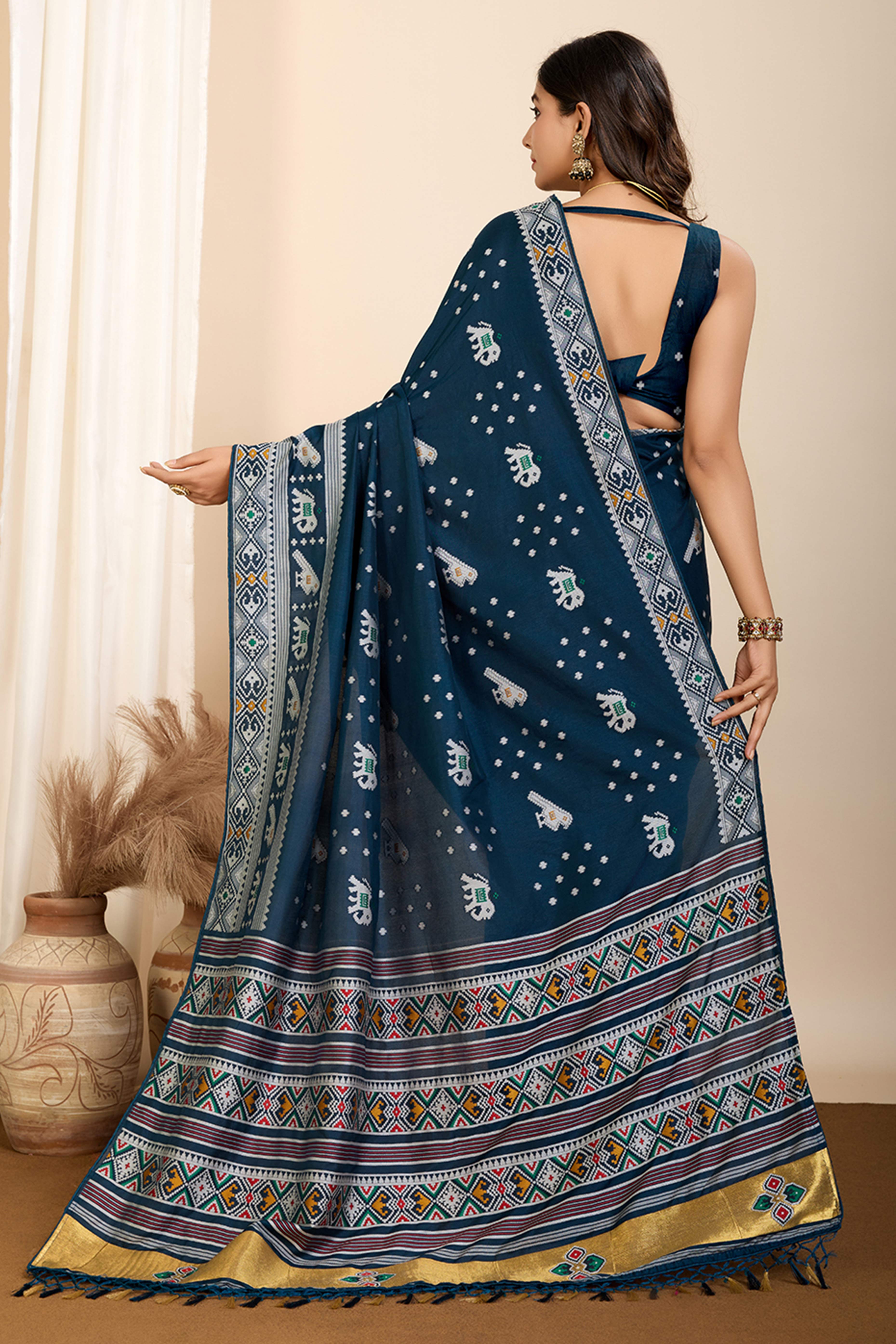 Teal Minakari Weaving Pure Silk Saree