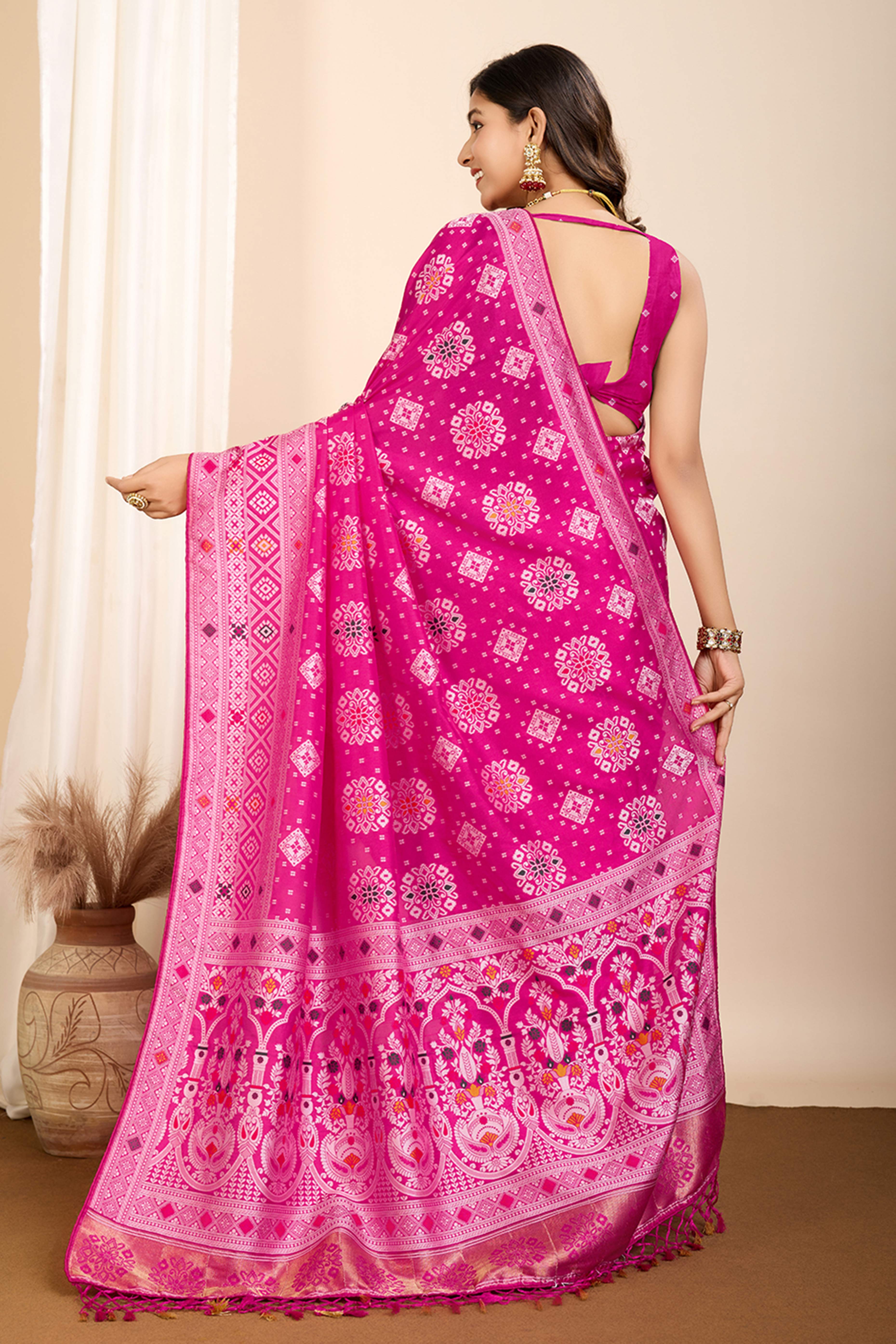 Pink Minakari Weaving Pure Silk Saree