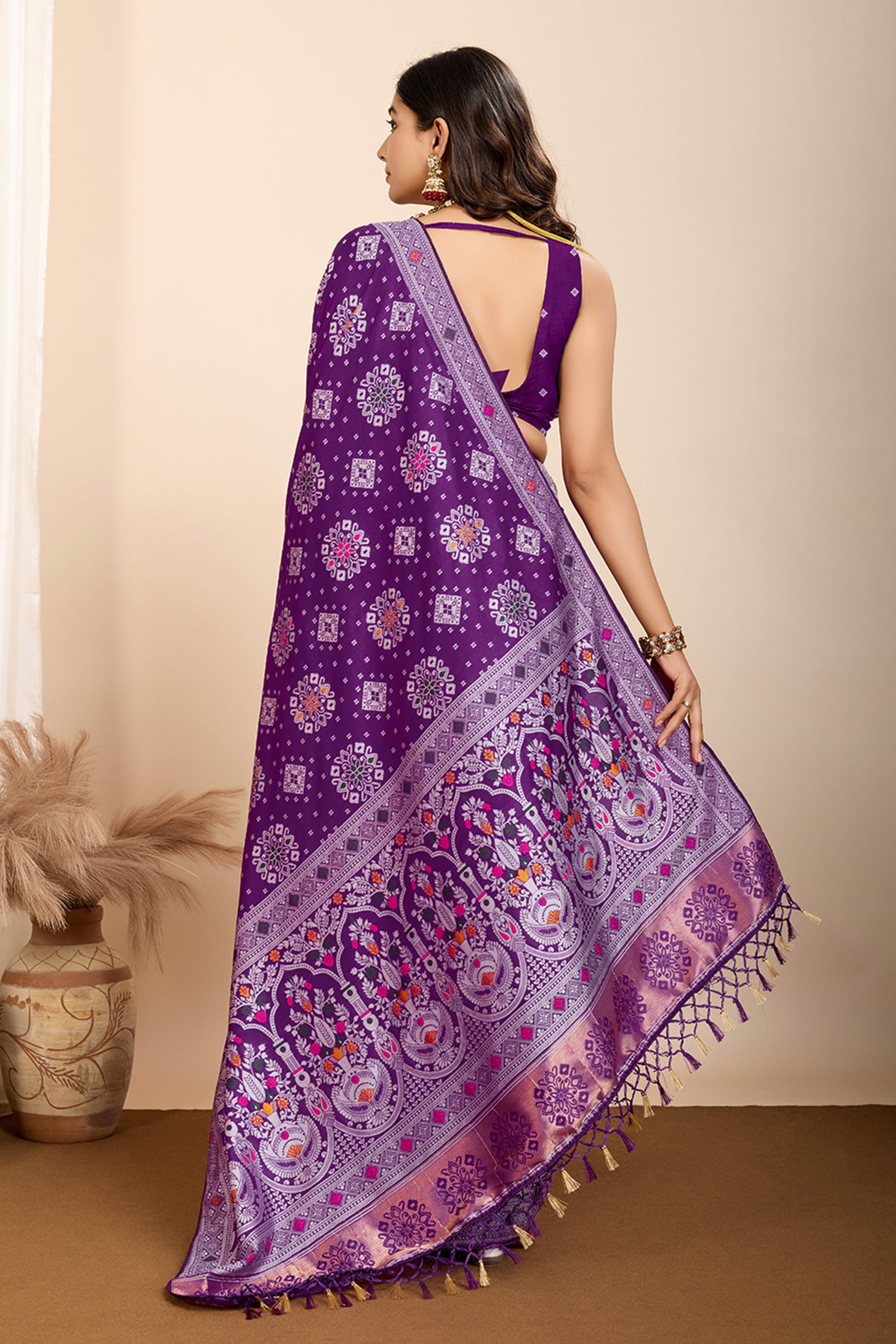 Purple Minakari Weaving Pure Silk Saree