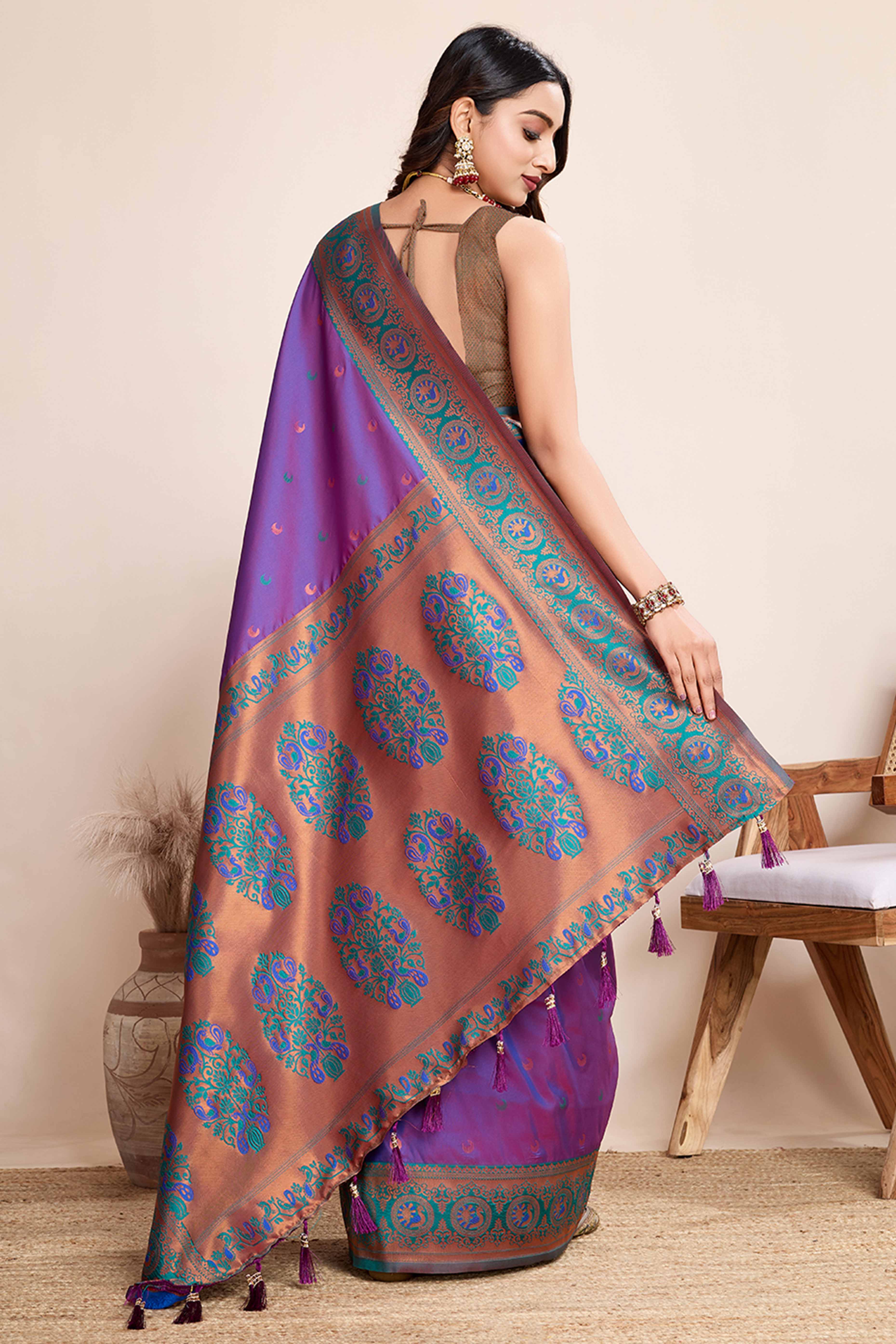Purple Zari Weaving Banarasi Silk Saree