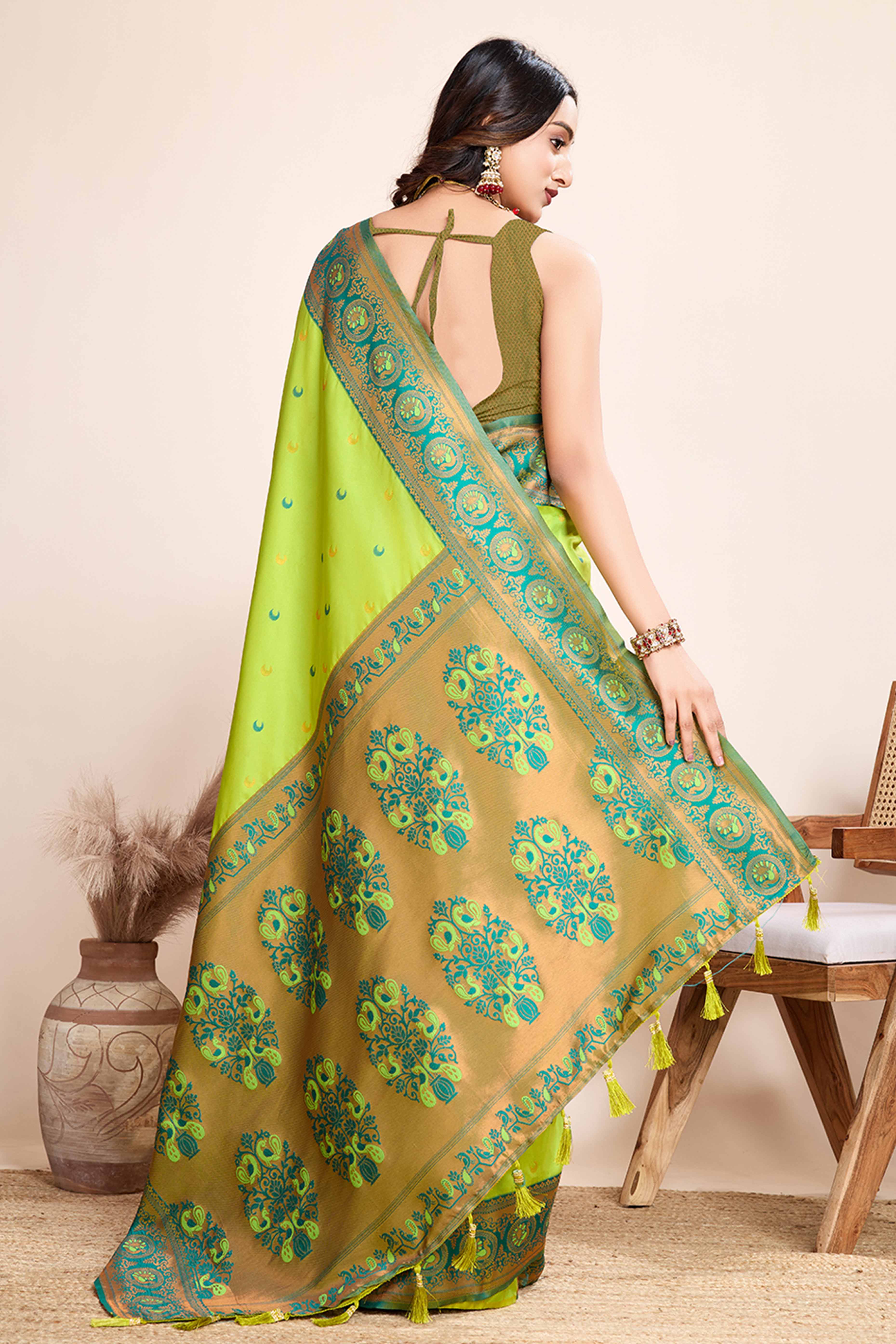Parrot Green Zari Weaving Banarasi Silk Saree