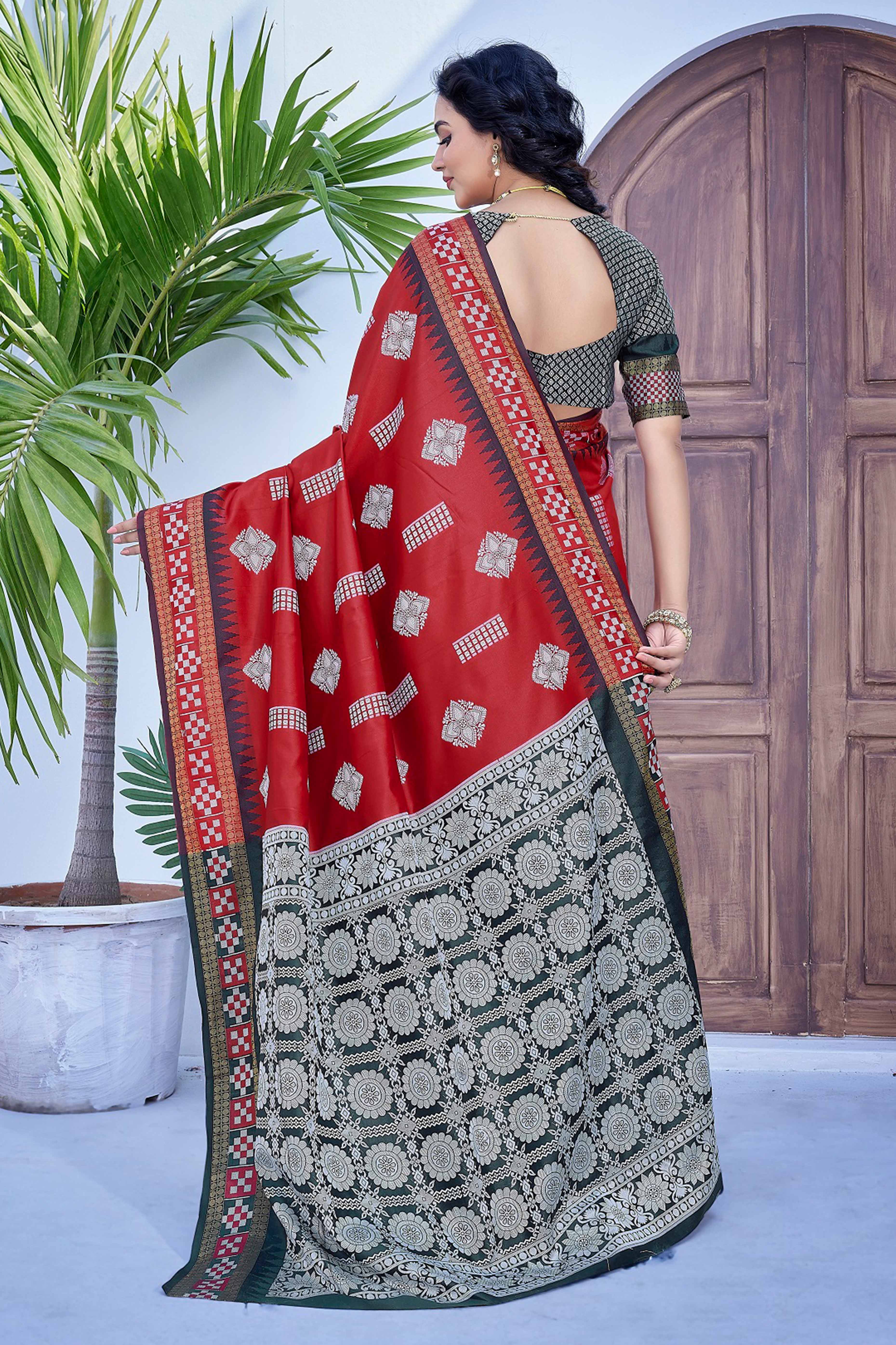 Red Zari Weaving Cotton Silk Saree