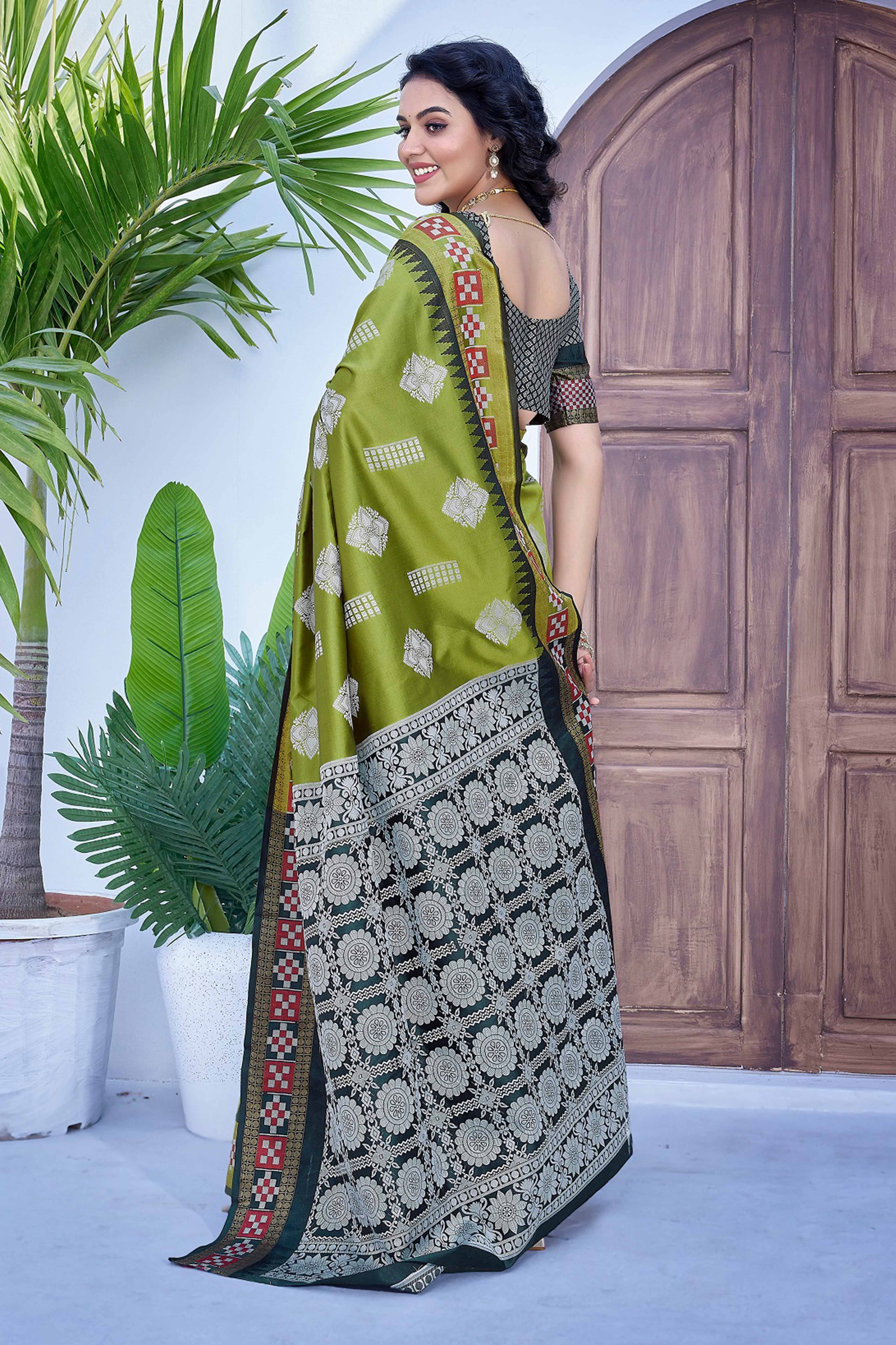 Parrot Green Zari Weaving Cotton Silk Saree