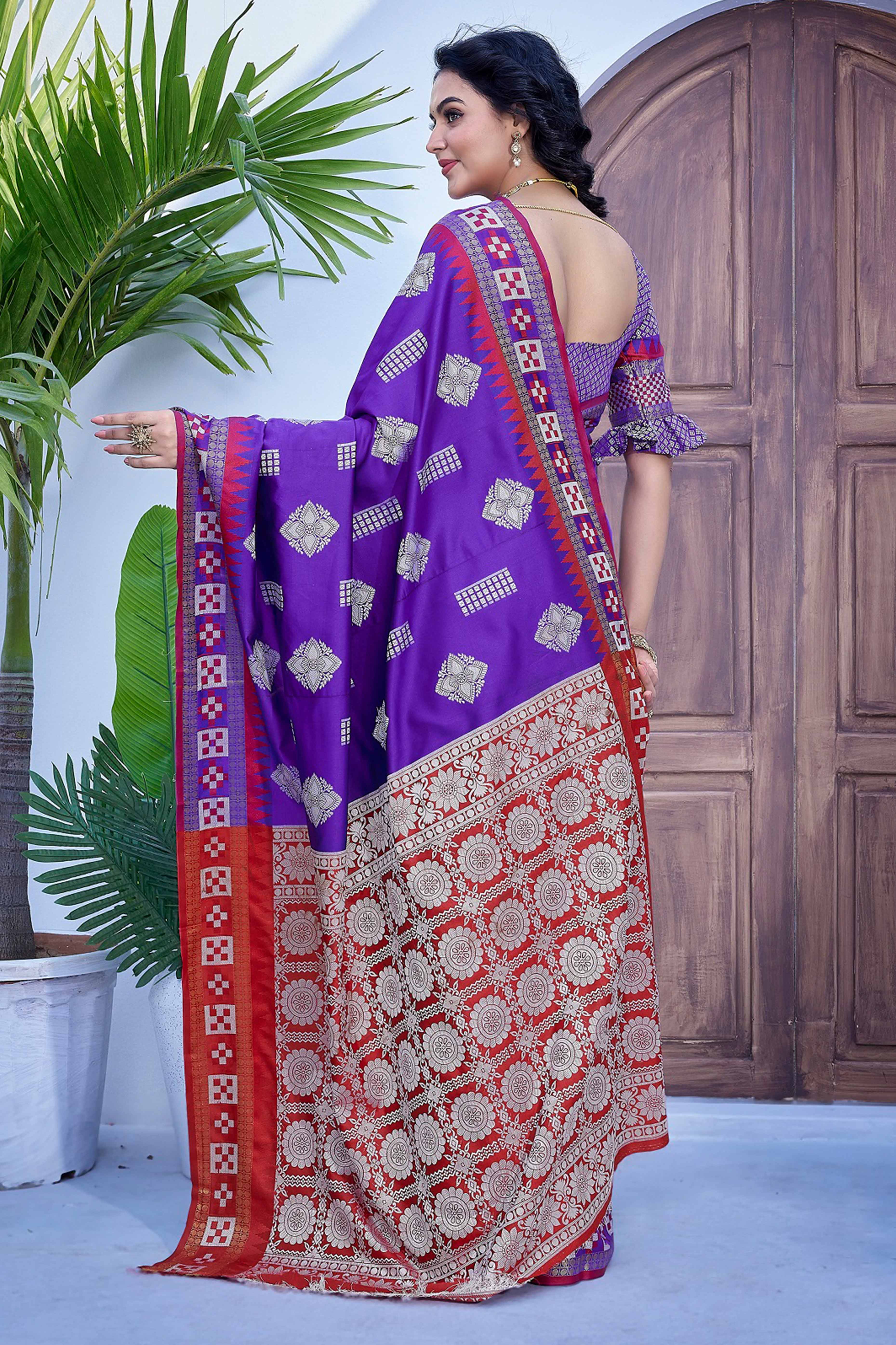 Purple Zari Weaving Cotton Silk Saree