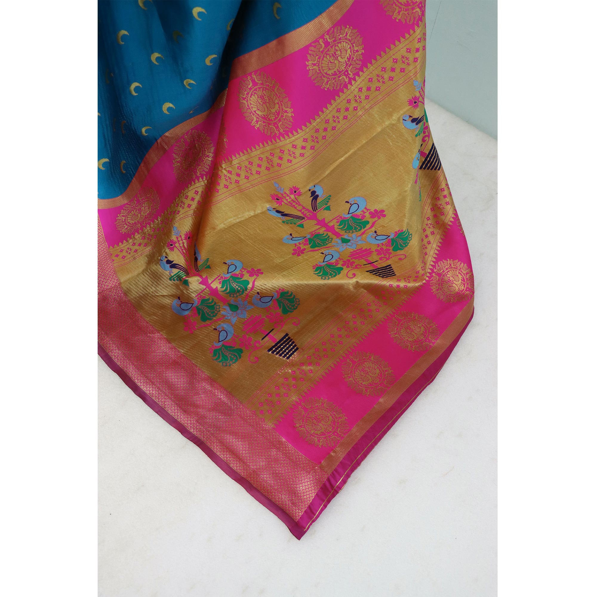 Blue Woven Pure Silk Chandrakor Paithani Saree