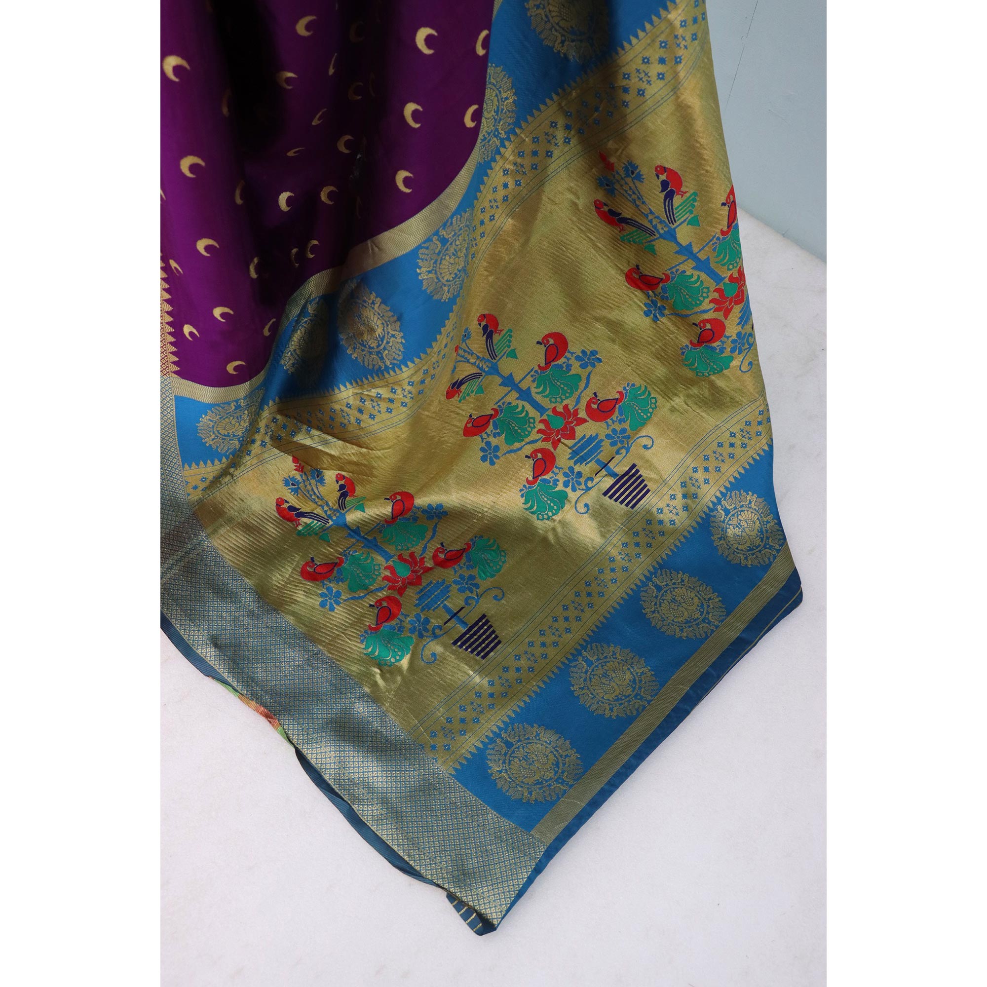 Purple Woven Pure Silk Chandrakor Paithani Saree