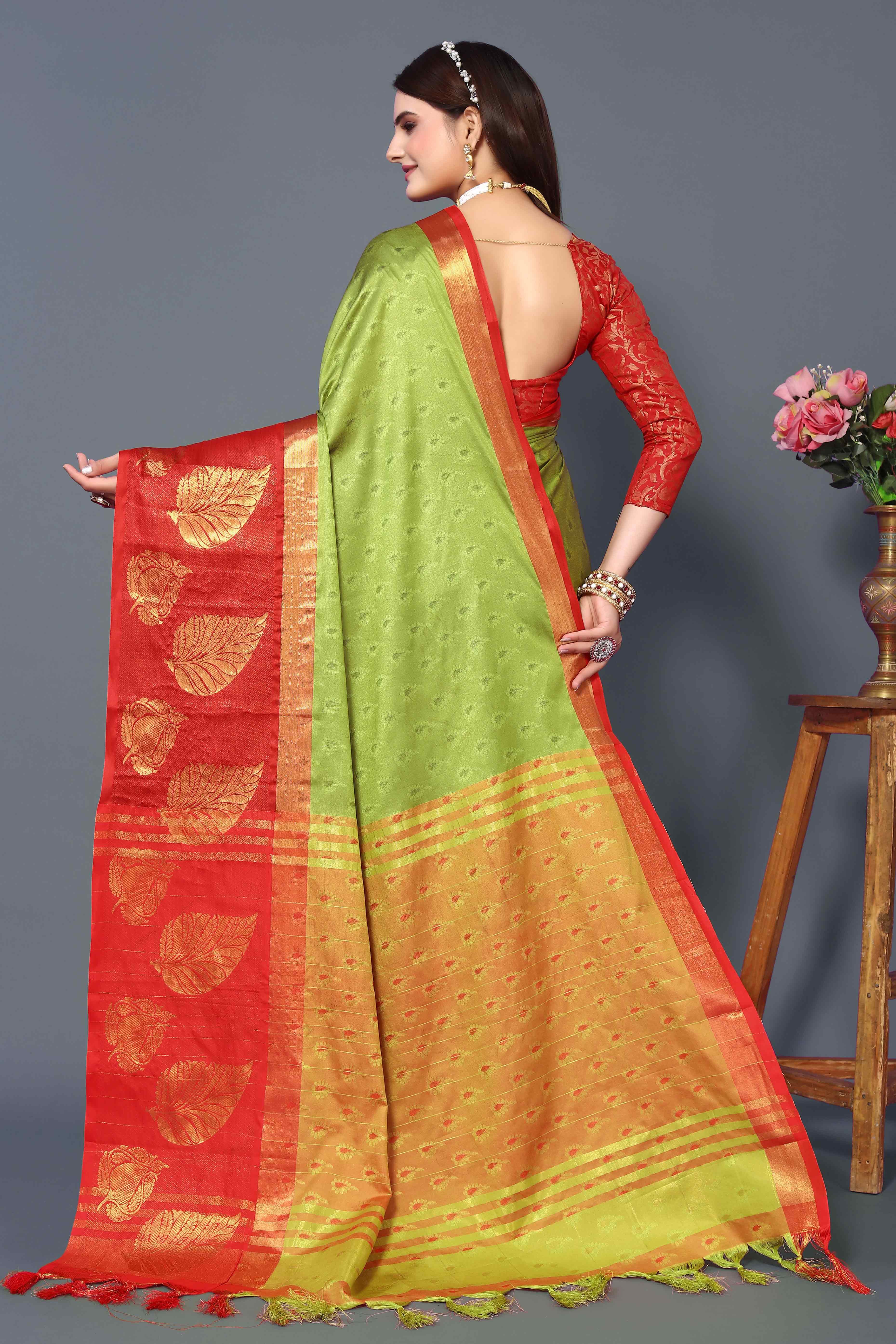 Light Green Zari Weaving Cotton Silk Saree