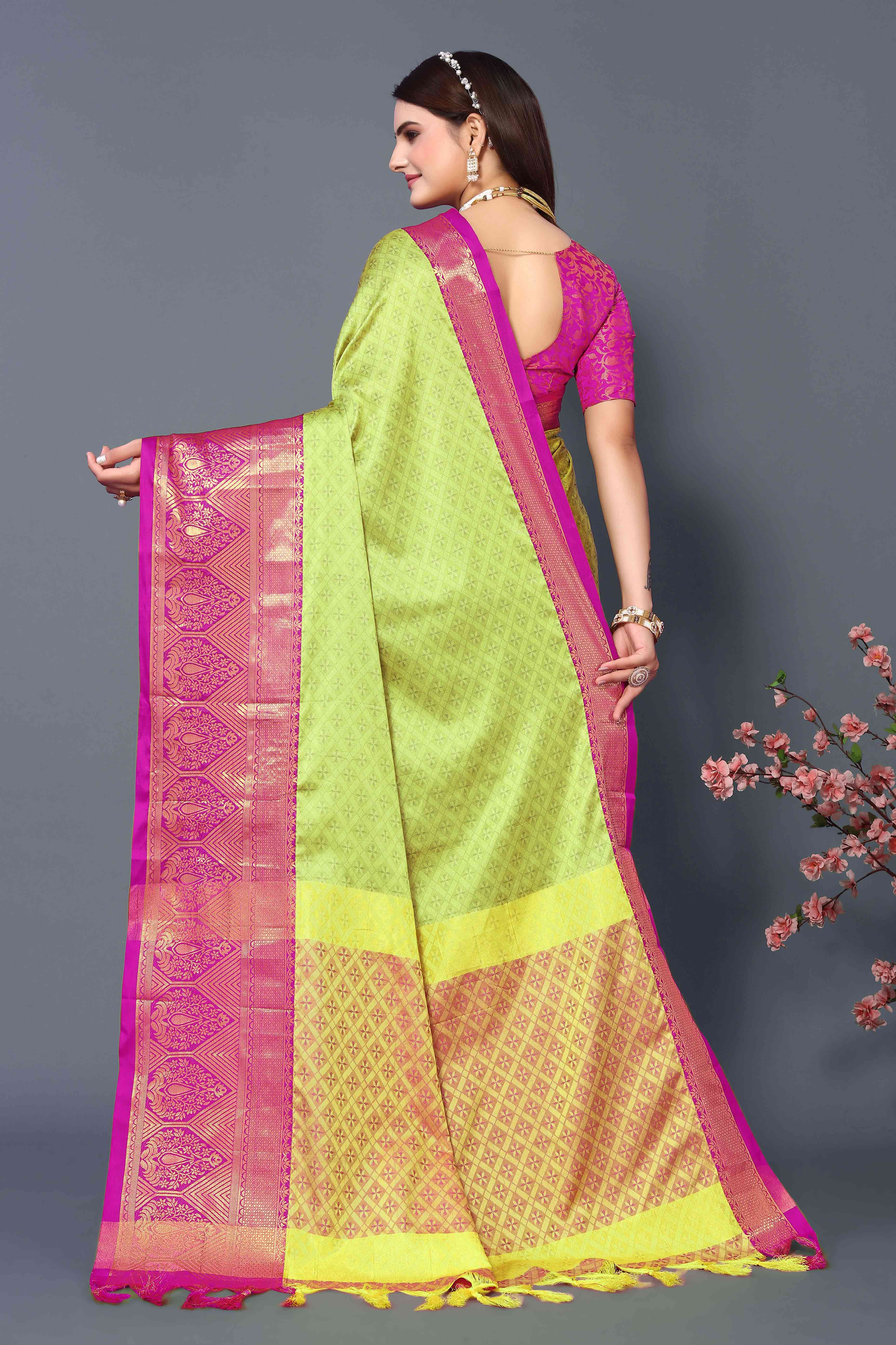 Light Yellow Zari Weaving Cotton Silk Saree