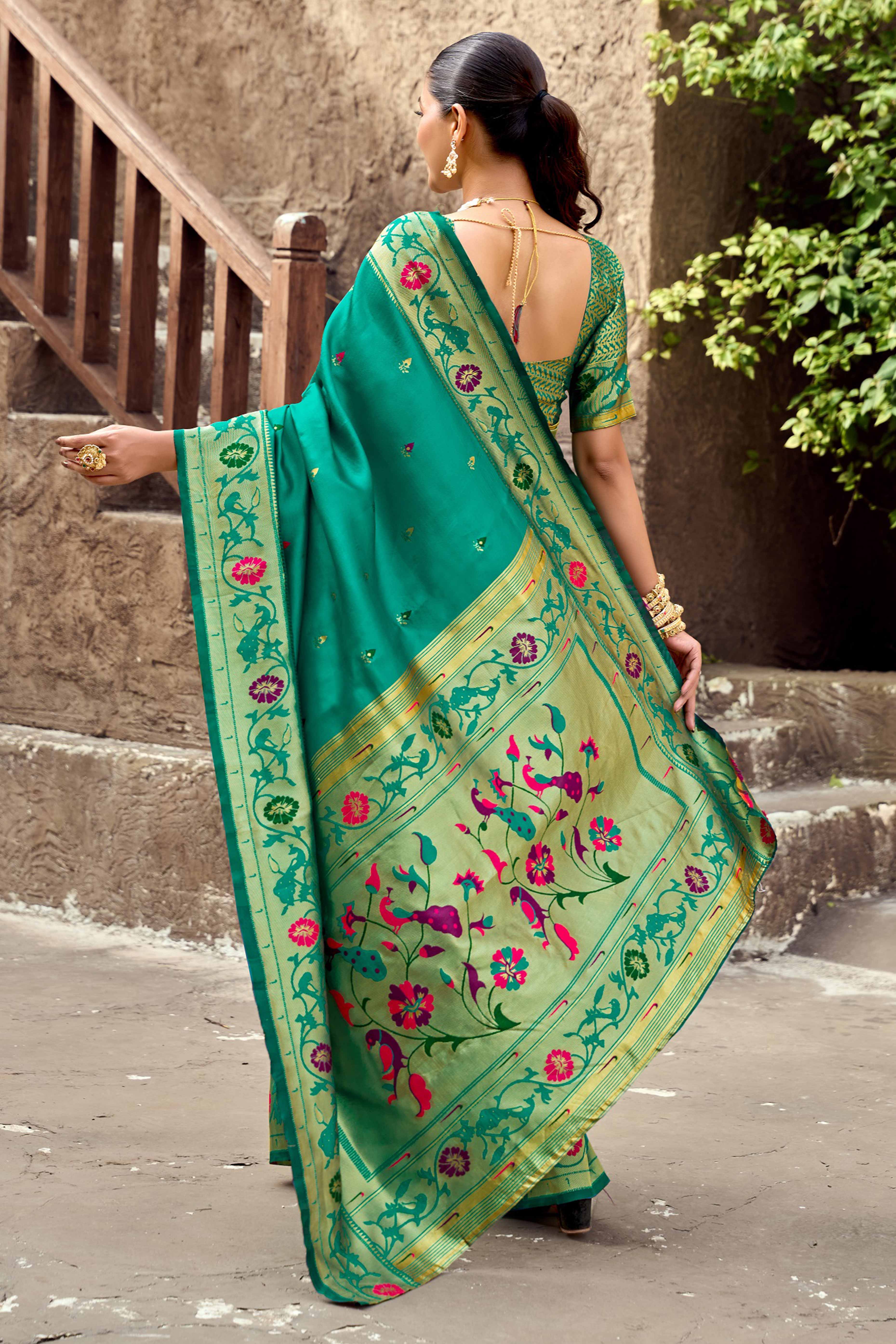 Rama Green Paithani Style Soft Silk Saree with Zari Weaving