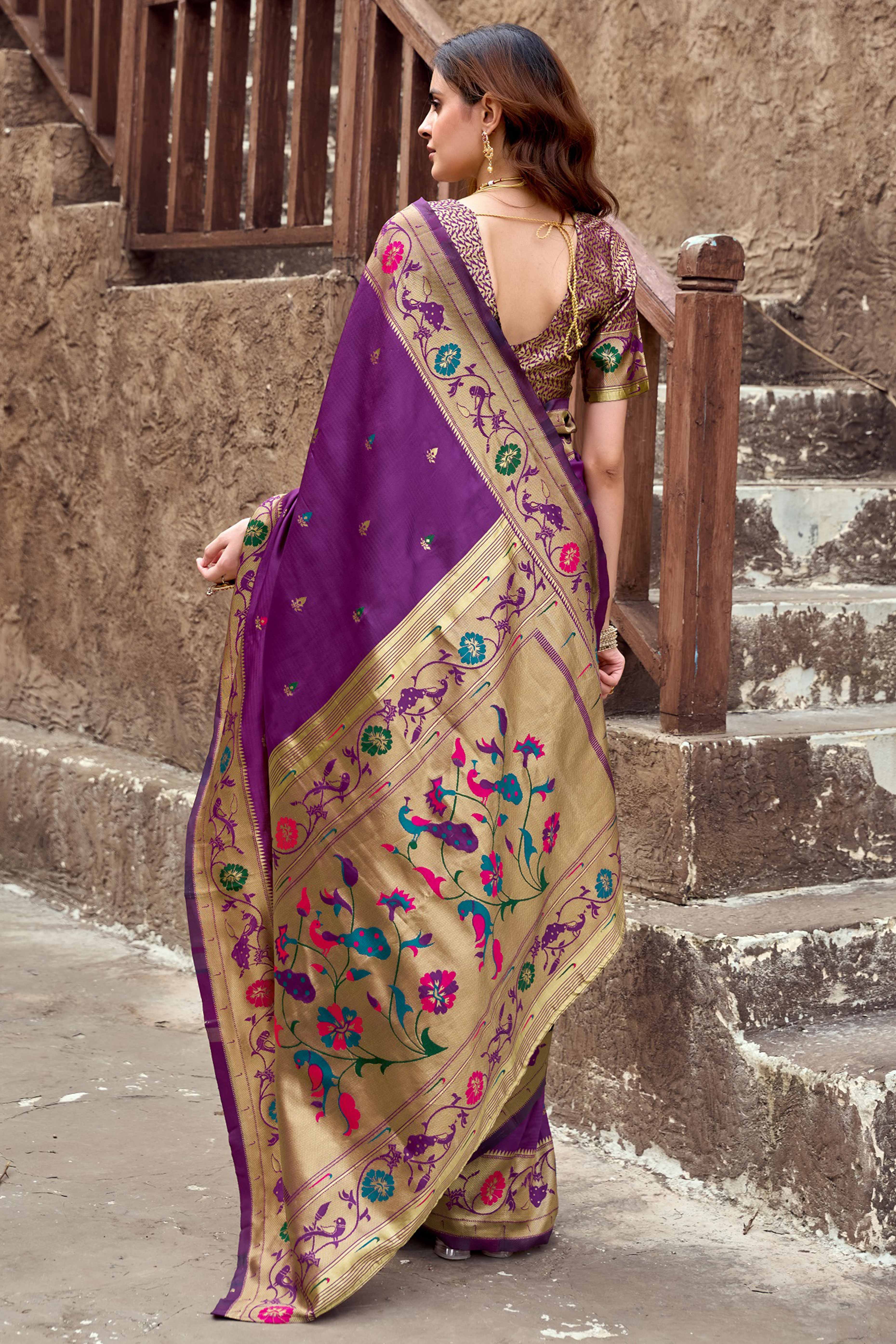 Purple Paithani Style Soft Silk Saree with Zari Weaving