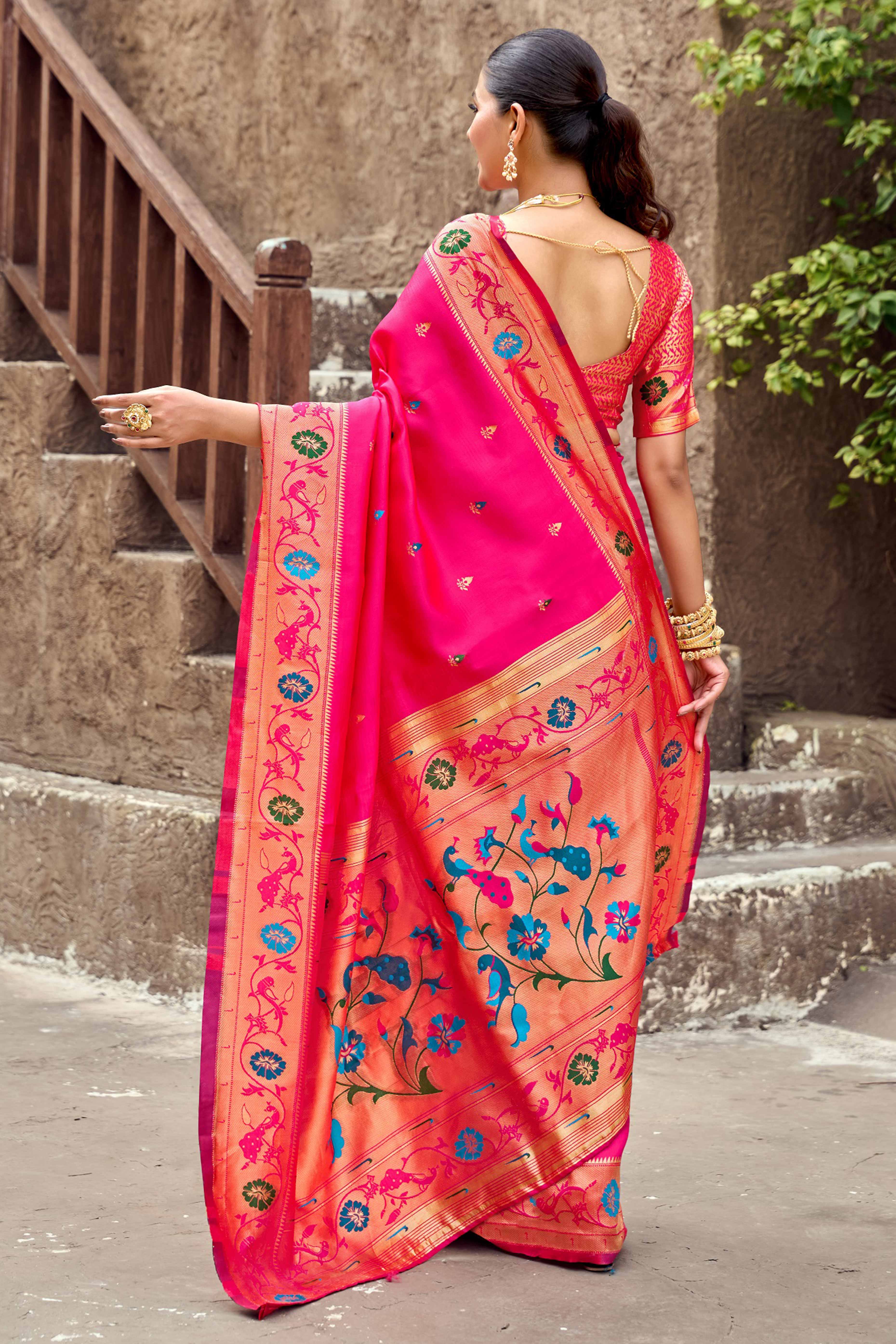 Pink Paithani Style Soft Silk Saree with Zari Weaving
