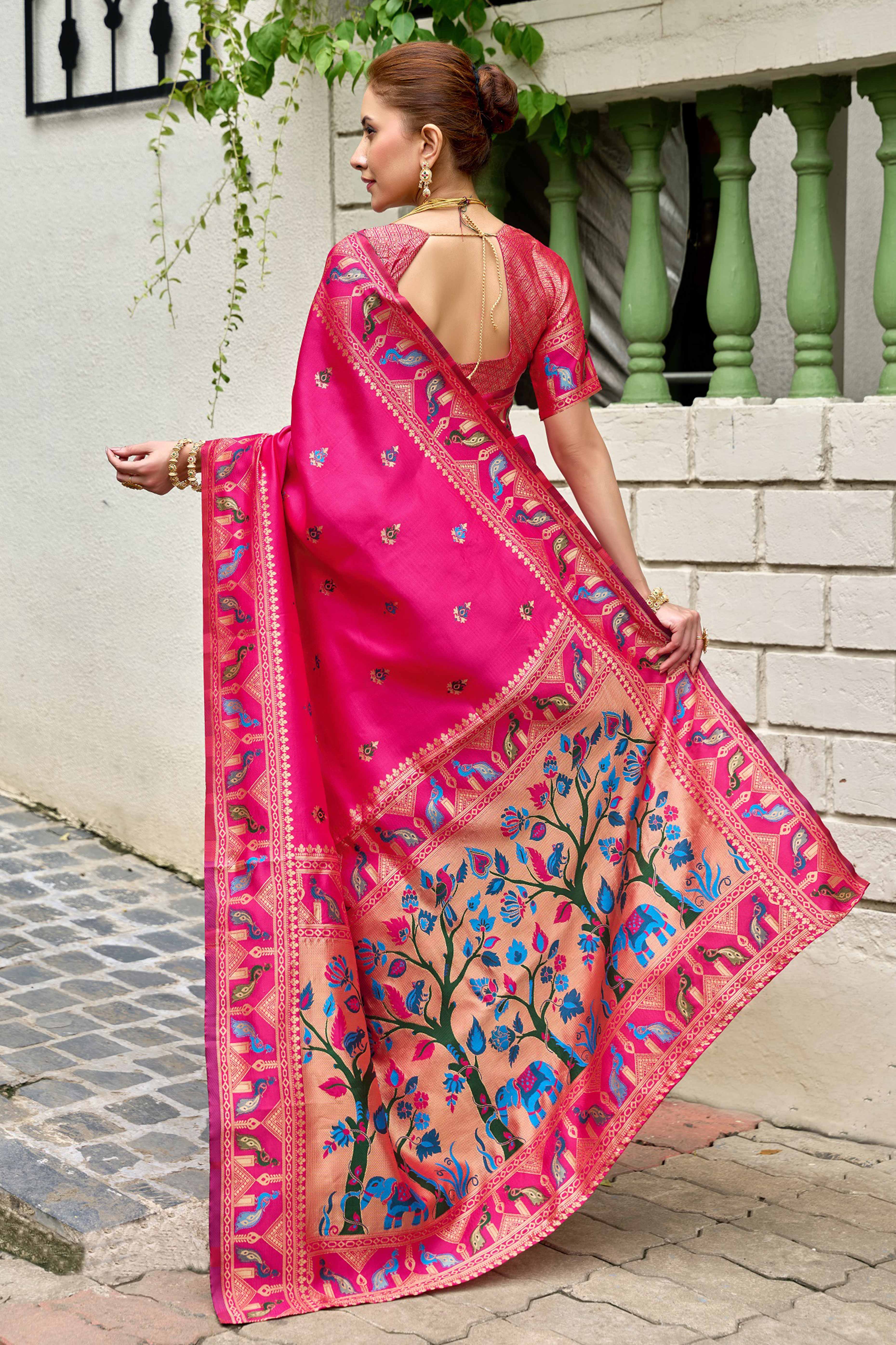 Pink Paithani Style Soft Silk Saree with Zari Weaving