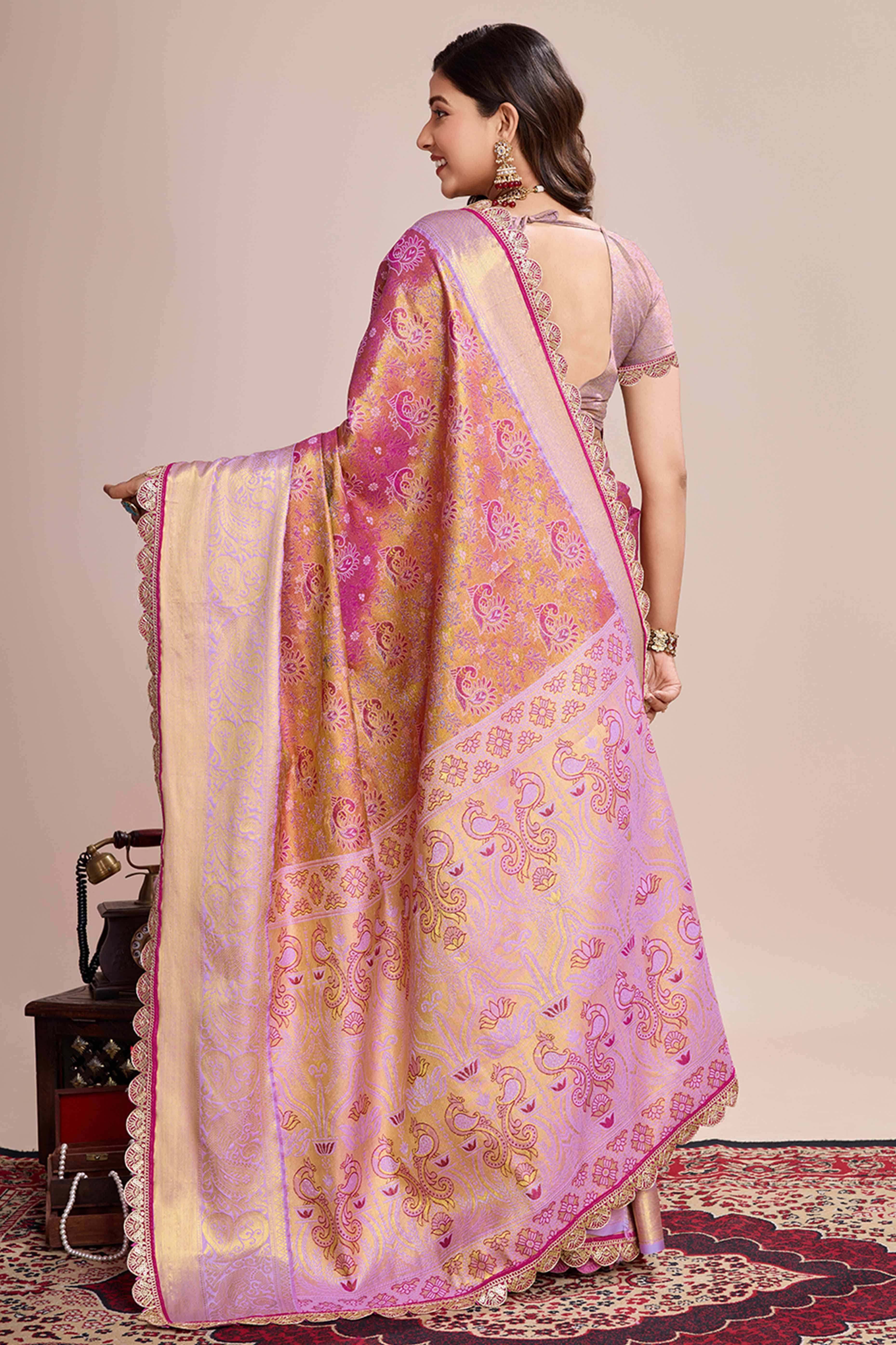 Pink Zari Weaving Kanjivaram Silk Saree