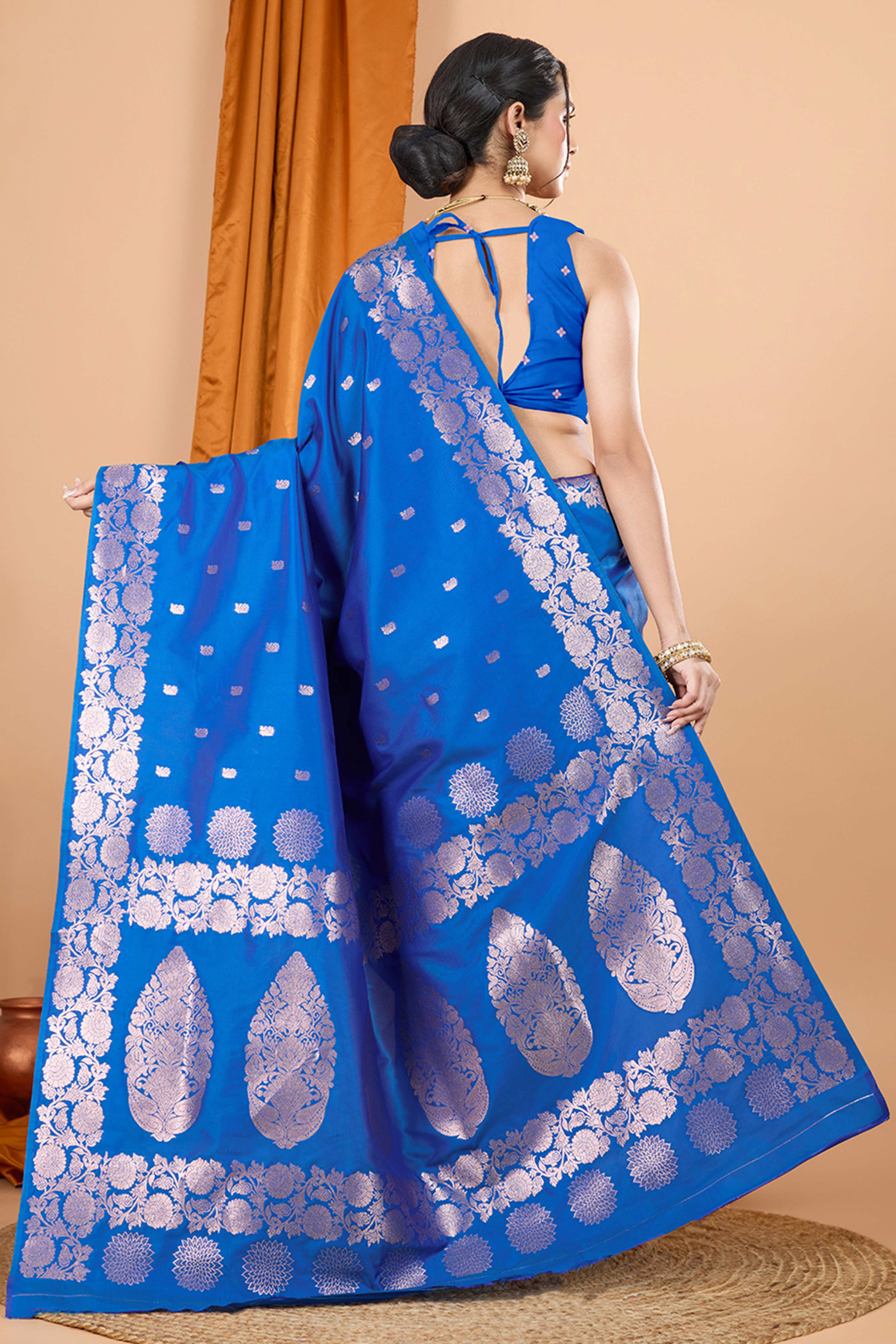 Royal Blue Banarasi Silk Saree With Intricate Floral Zari Weaving