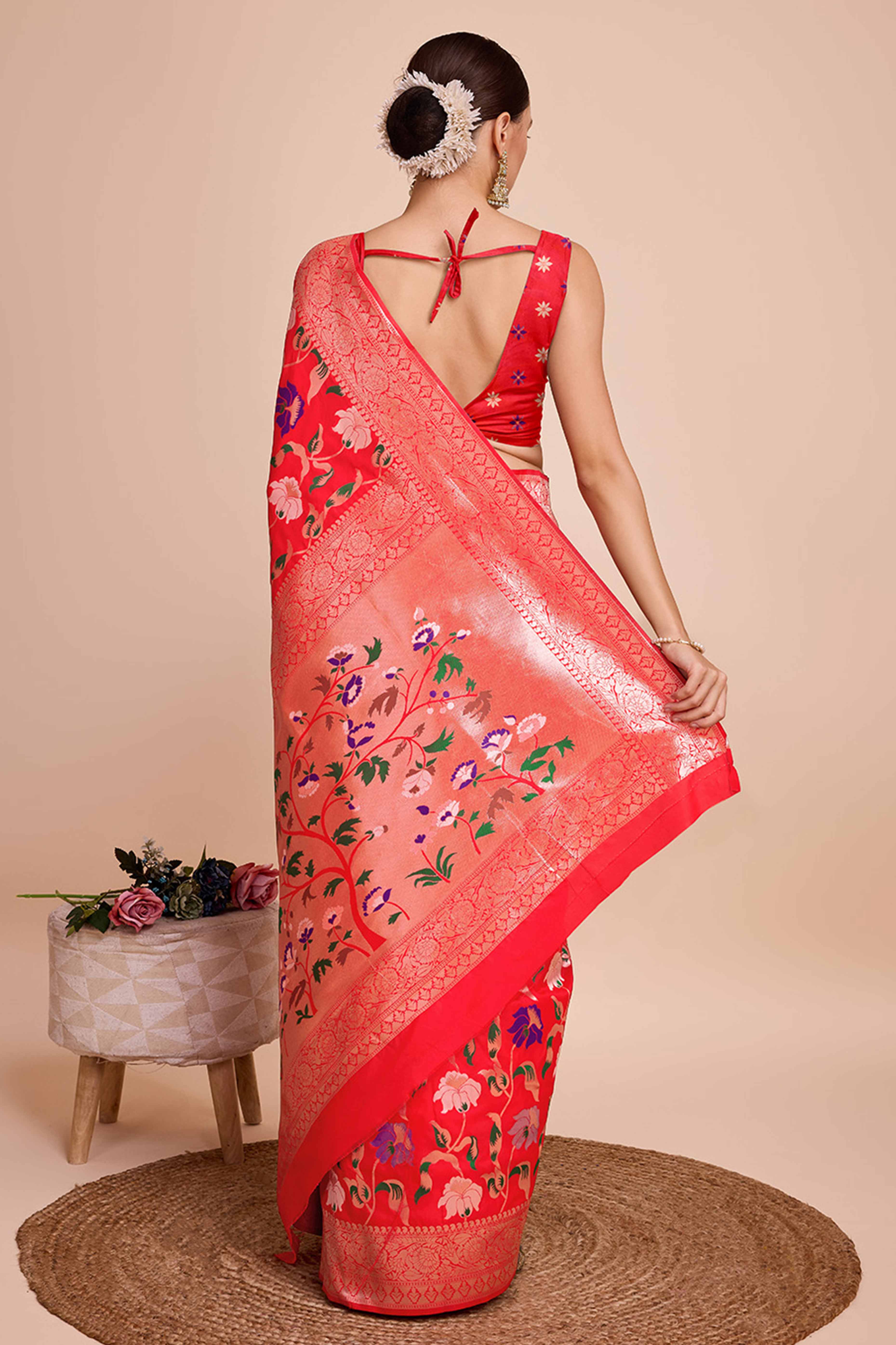 Red Floral Zari Weaving Pure Silk Paithani Saree