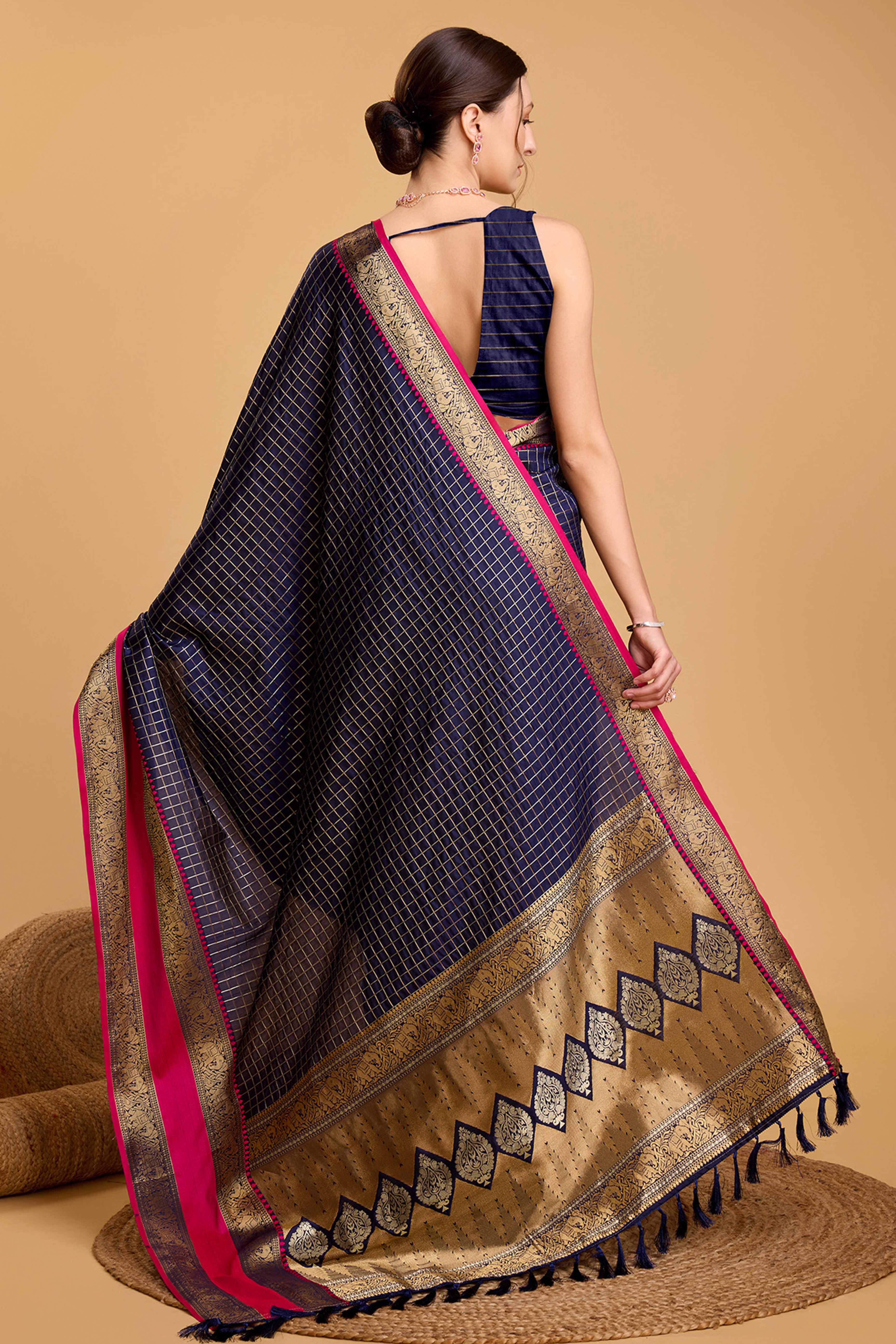 Navy Blue Zari Weaving Banarasi Silk Saree
