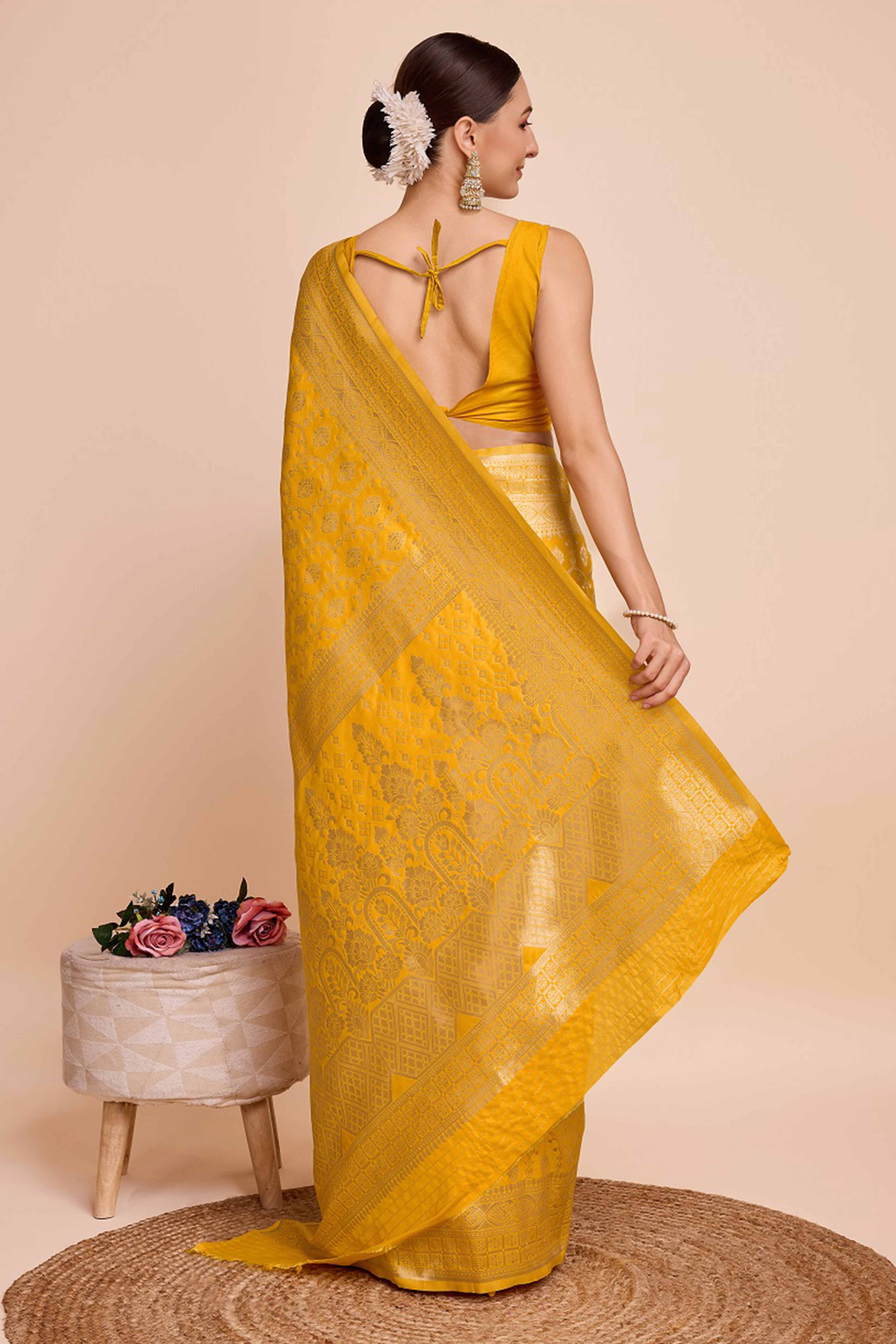 Mustard Zari Weaving Pure Silk Saree