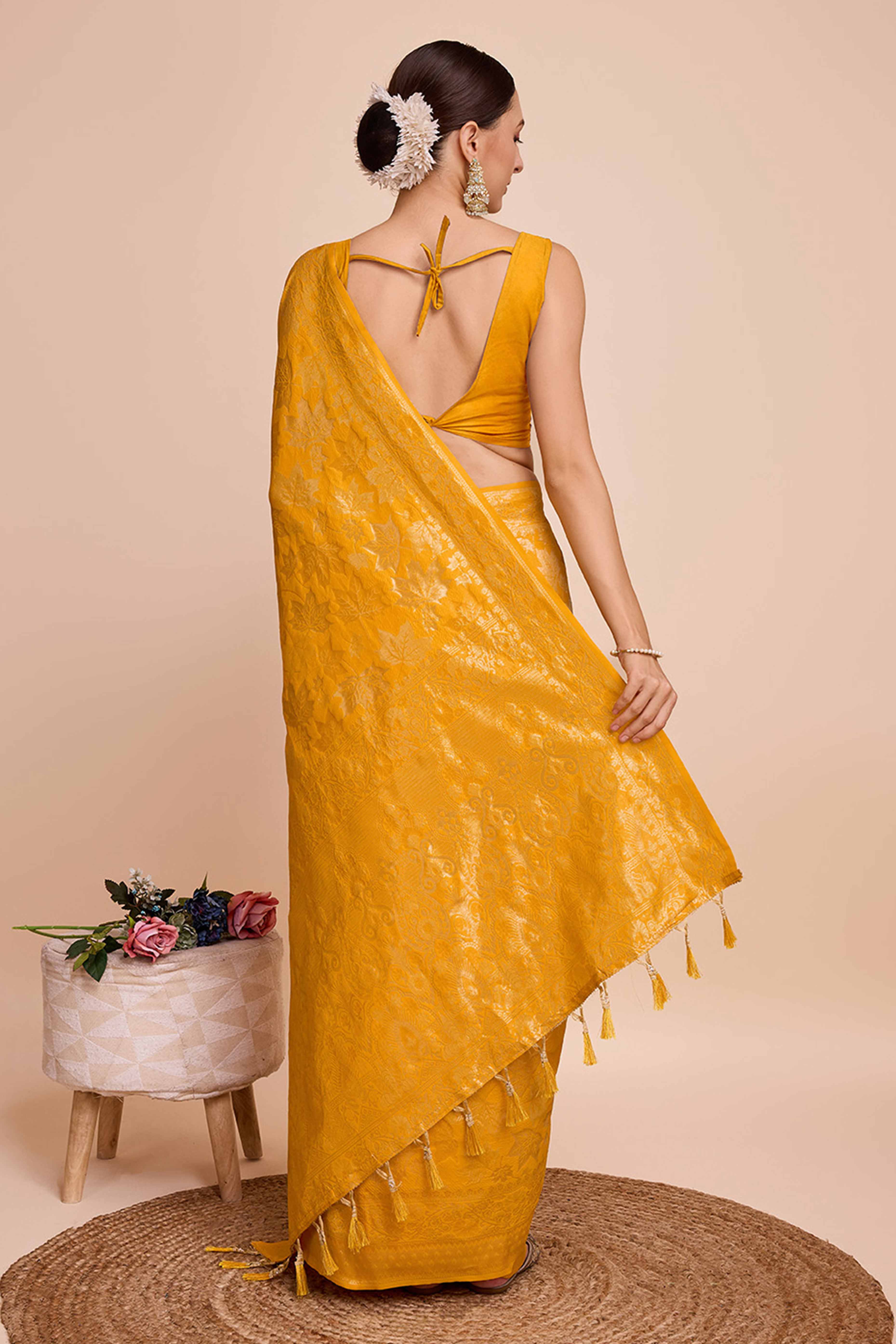 Mustard Zari Weaving Pure Silk Saree