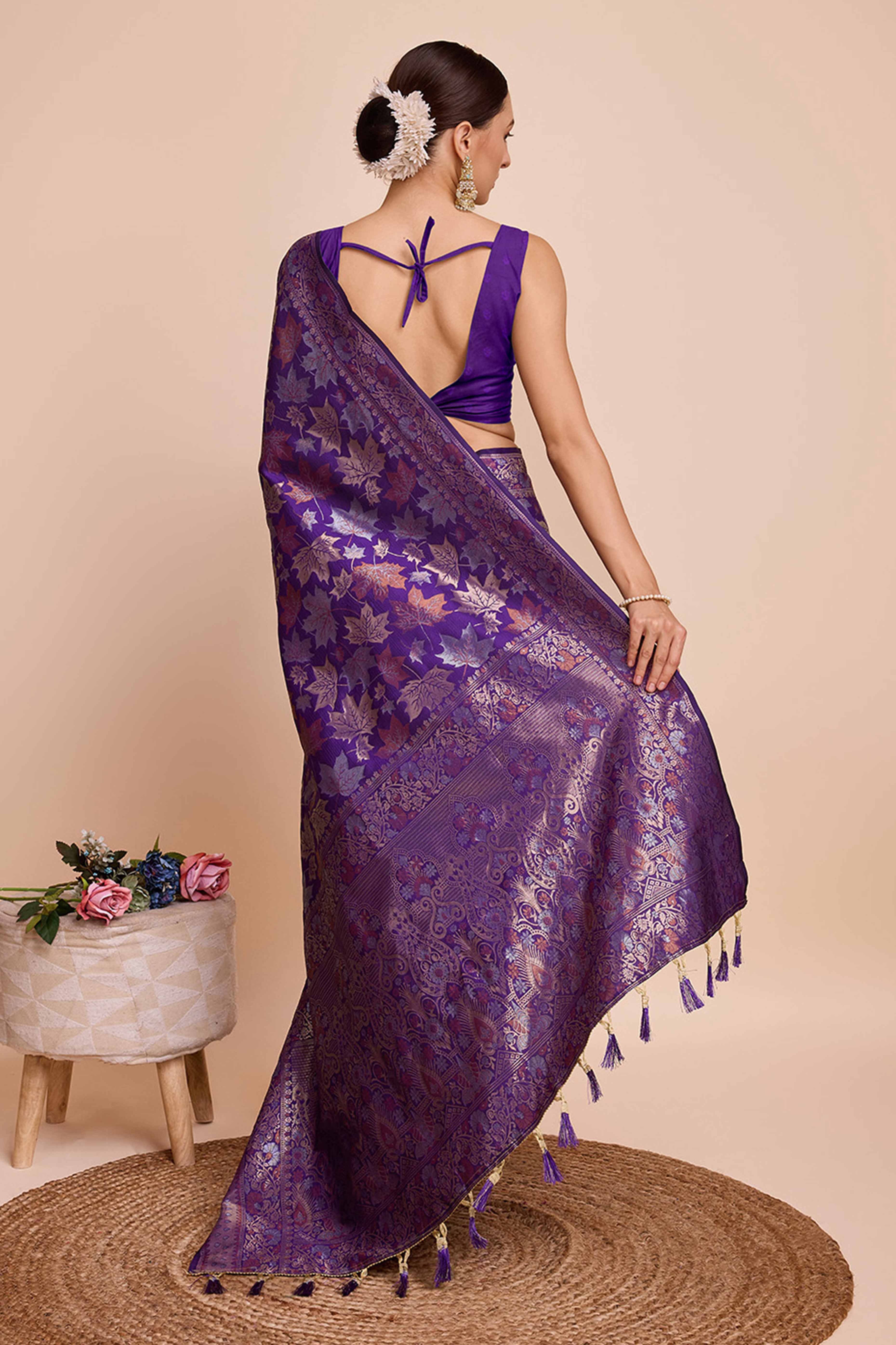 Purple Zari Weaving Pure Silk Saree
