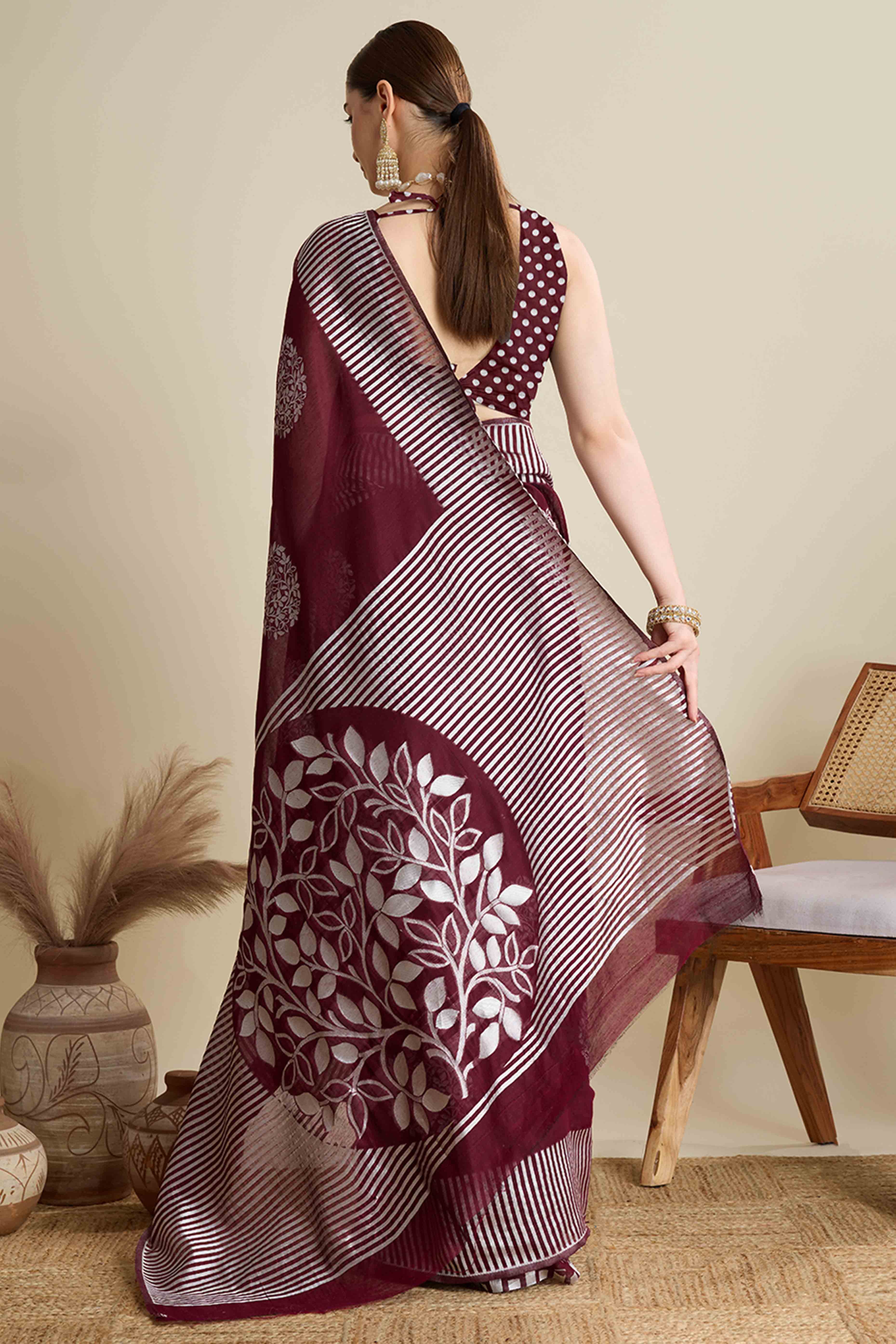 Maroon Elegance Soft Cotton Silk Saree with Beautifully Woven Floral Designs