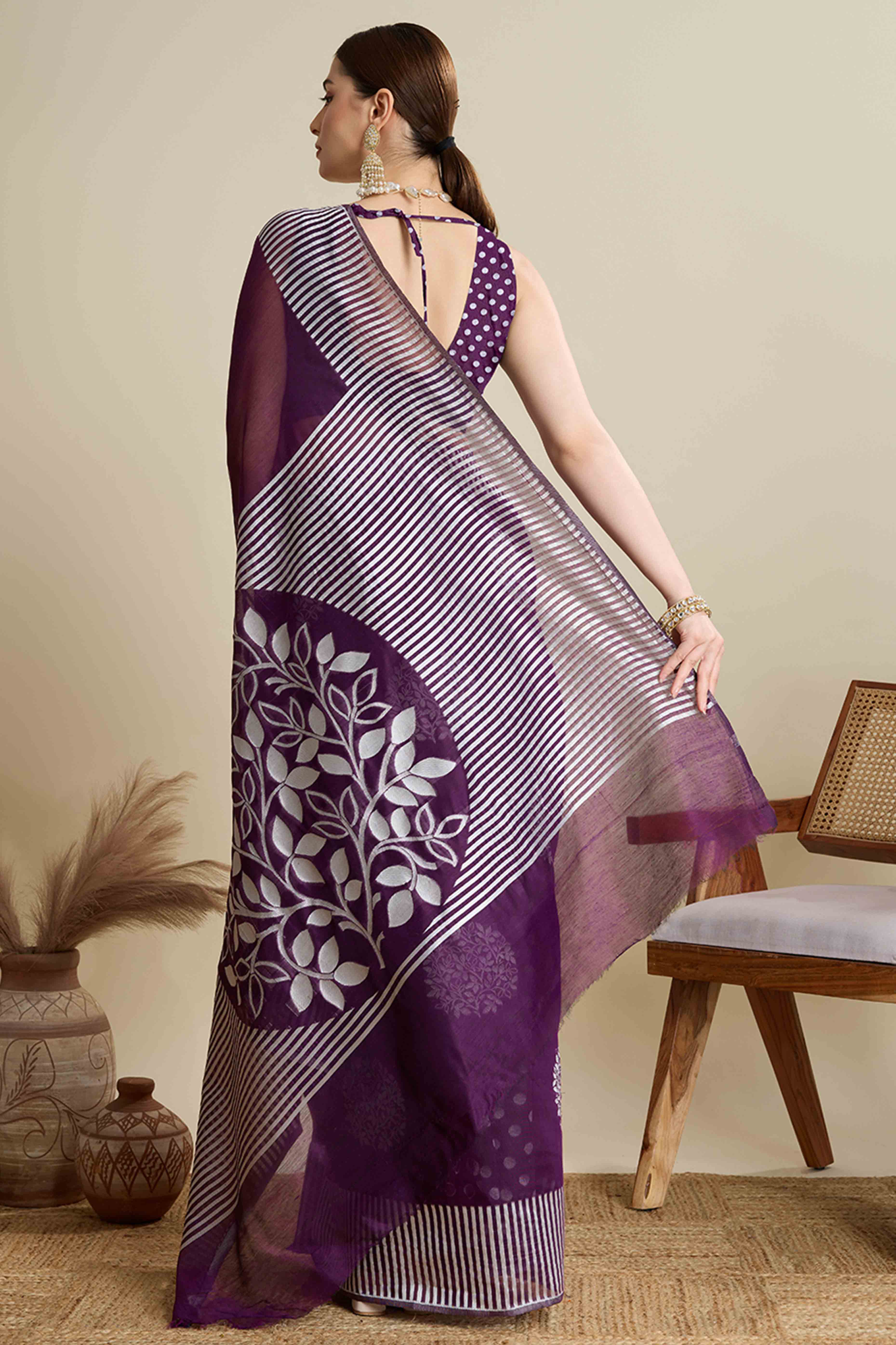 Purple Elegance Soft Cotton Silk Saree with Beautifully Woven Floral Designs